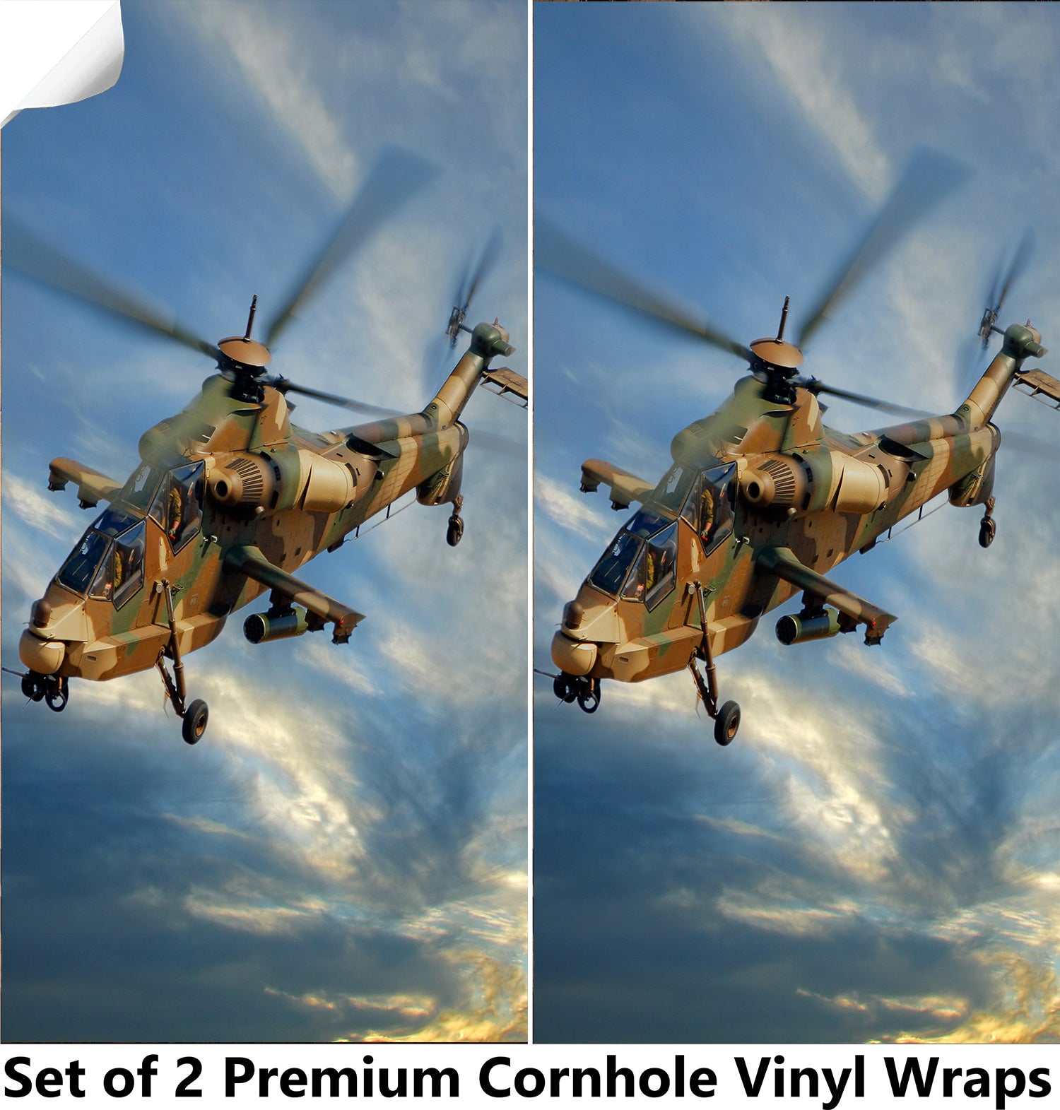 Camo Helicopter Cornhole Boards Wraps (Set of 2)
