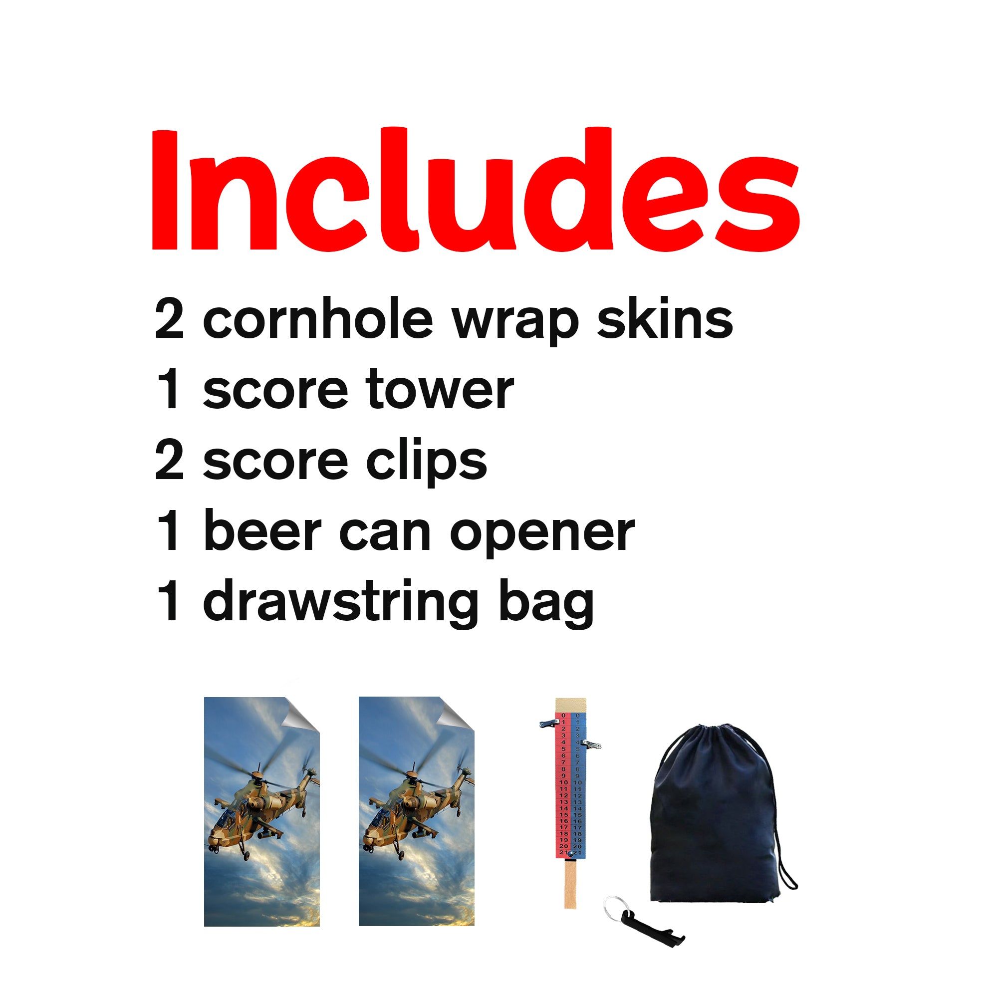 Camo Helicopter Cornhole Boards Wraps (Set of 2)