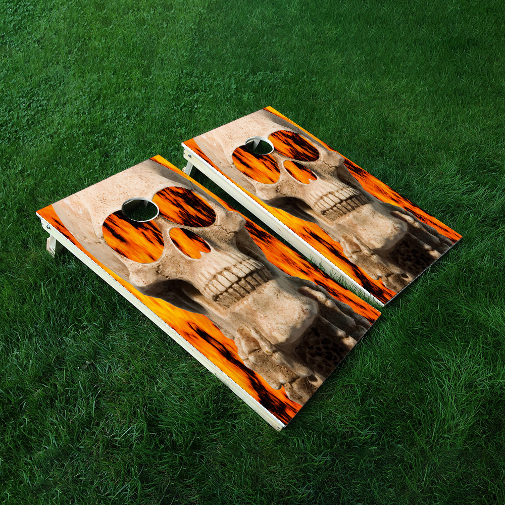 Flaming Skull Cornhole Boards Wraps (Set of 2)