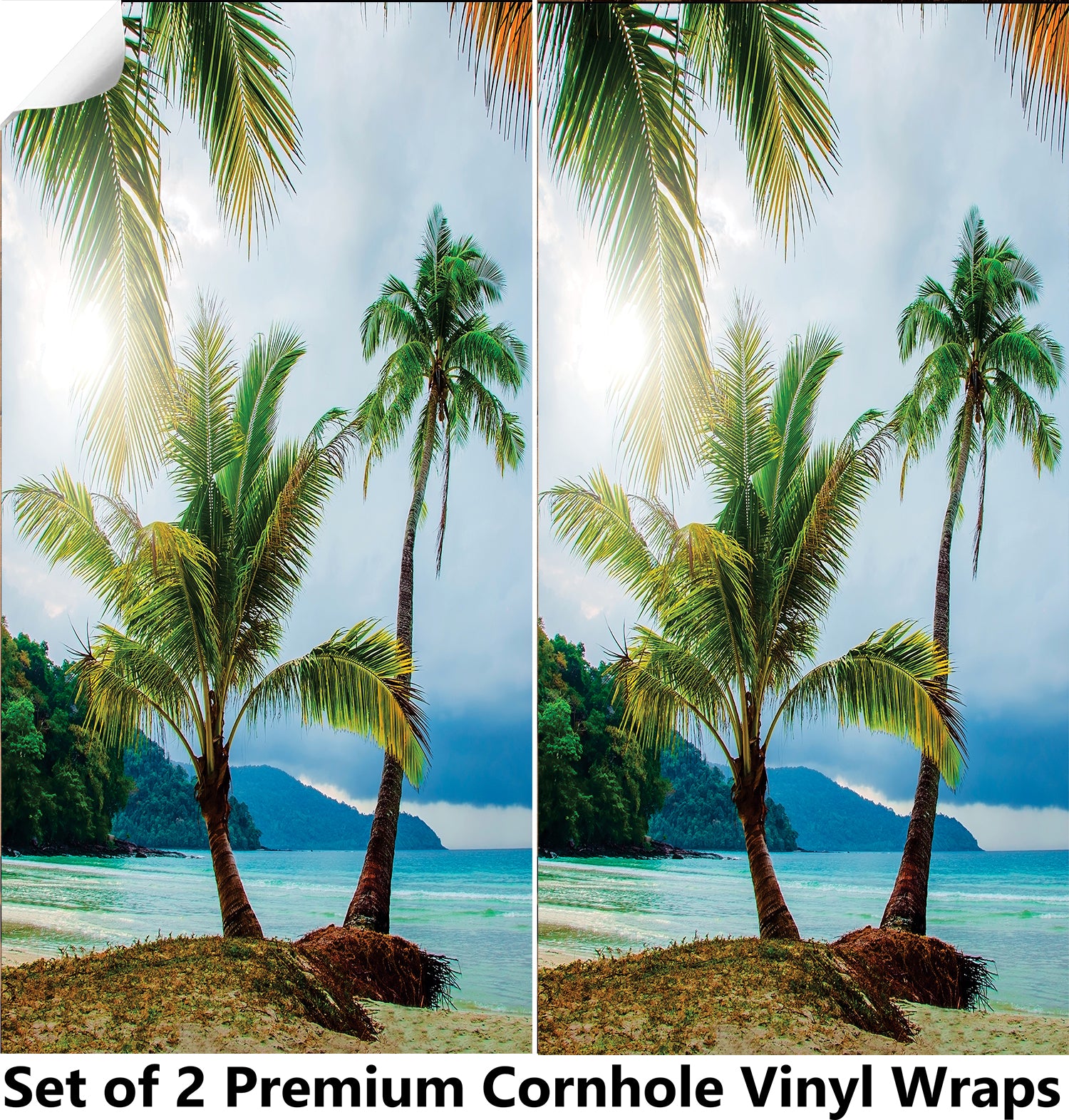 Island Palm Cornhole Boards Wraps (Set of 2)