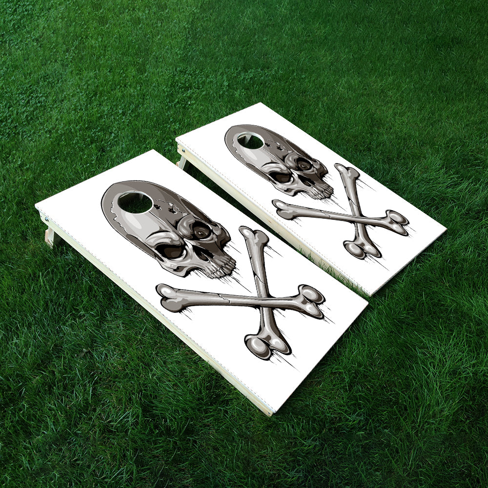 White Skull Bones Cornhole Boards Wraps (Set of 2)