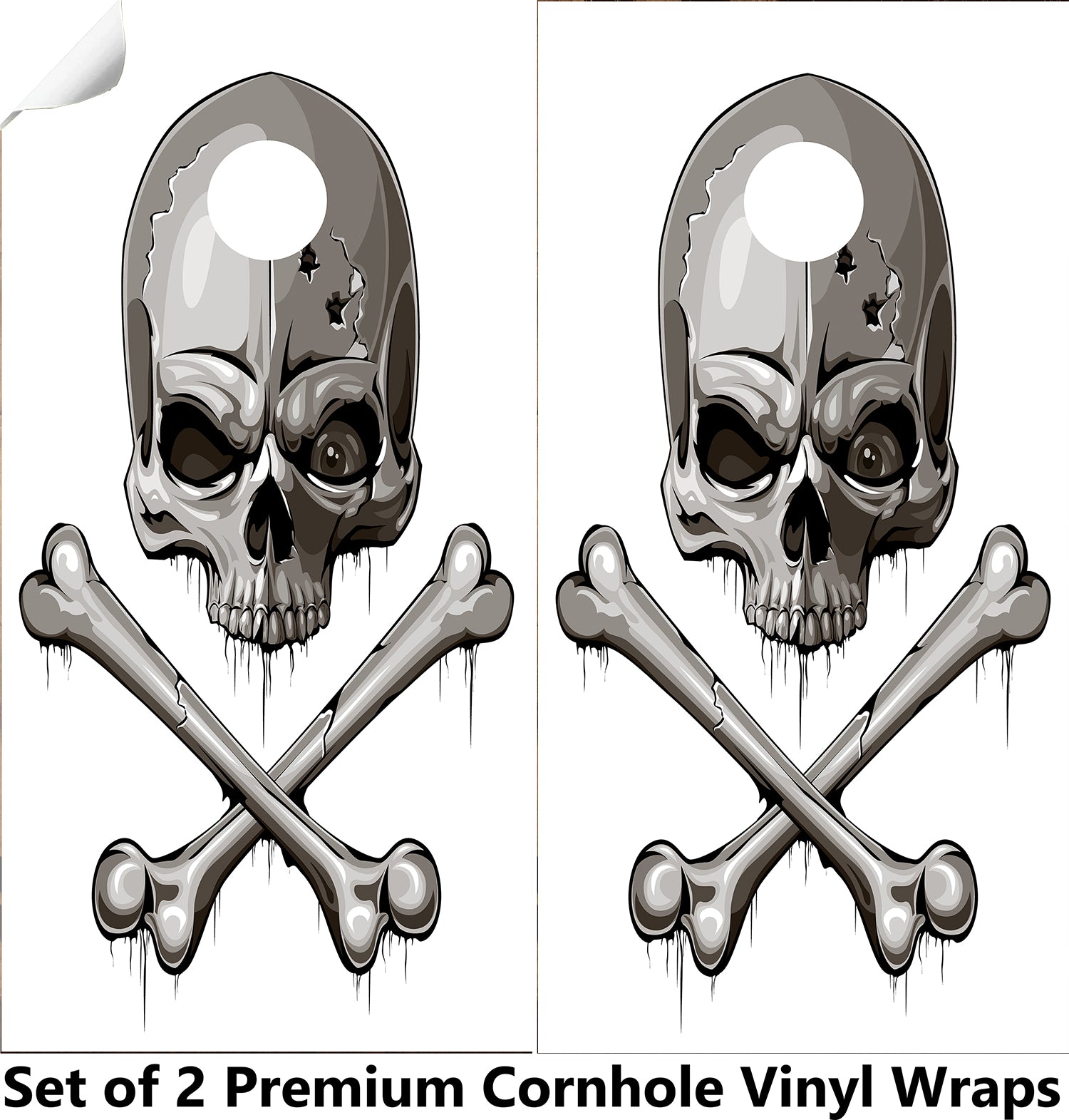 White Skull Bones Cornhole Boards Wraps (Set of 2)