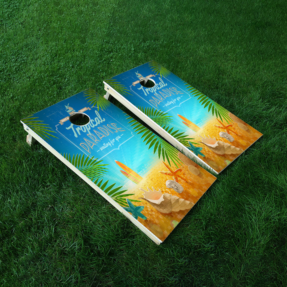 Tropical Cartoon Cornhole Boards Wraps (Set of 2)