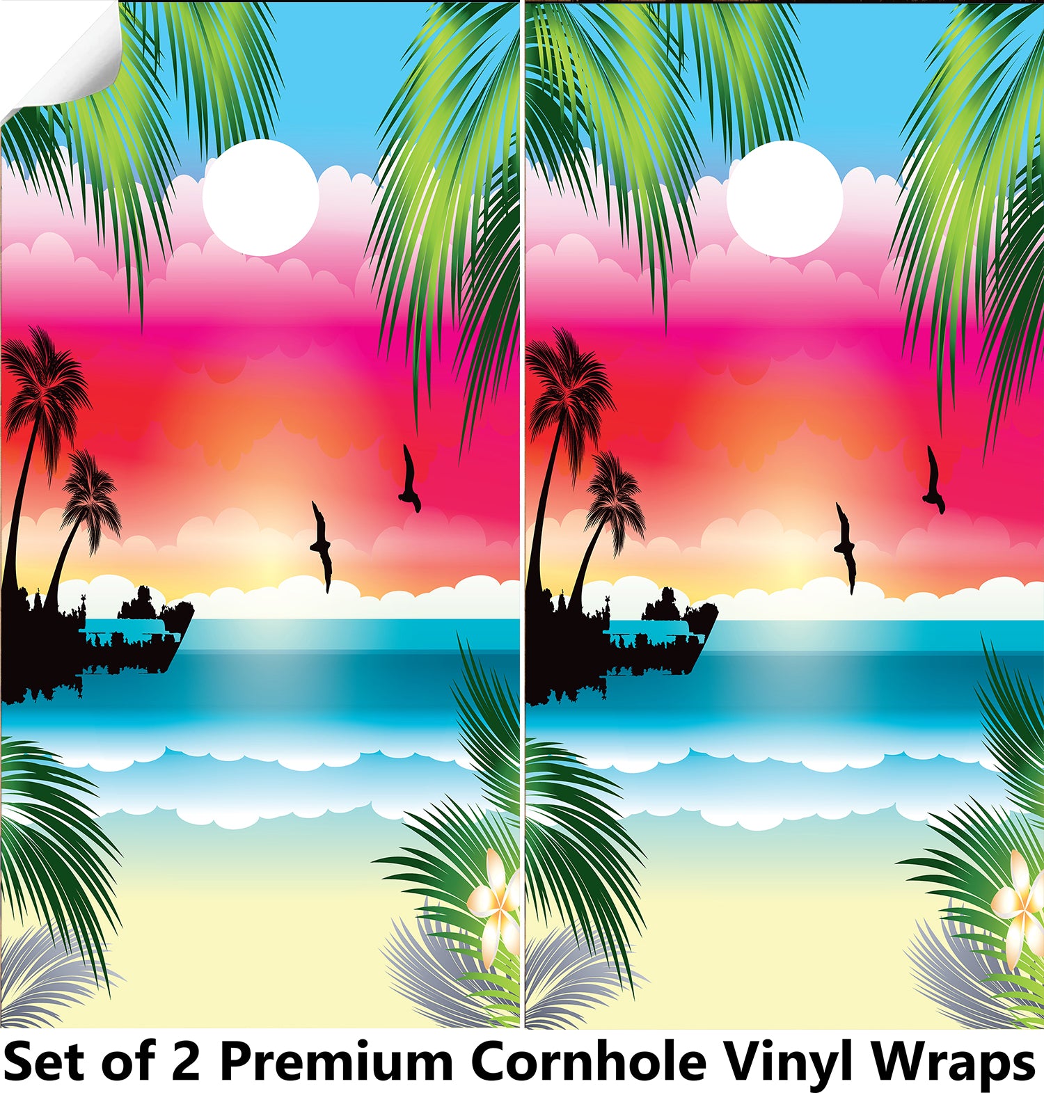 Colorful Tropical Cornhole Boards Wraps (Set of 2)