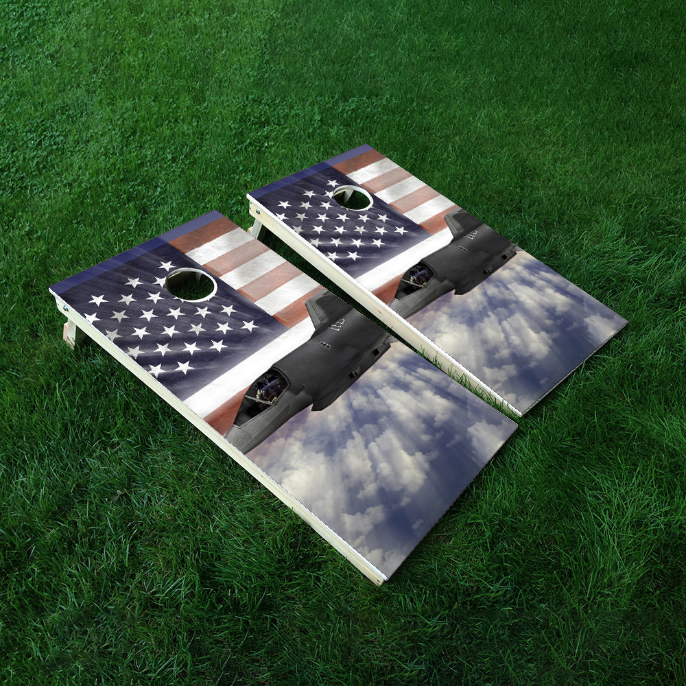 Jet W Flag Cornhole Boards Wraps (Set of 2)