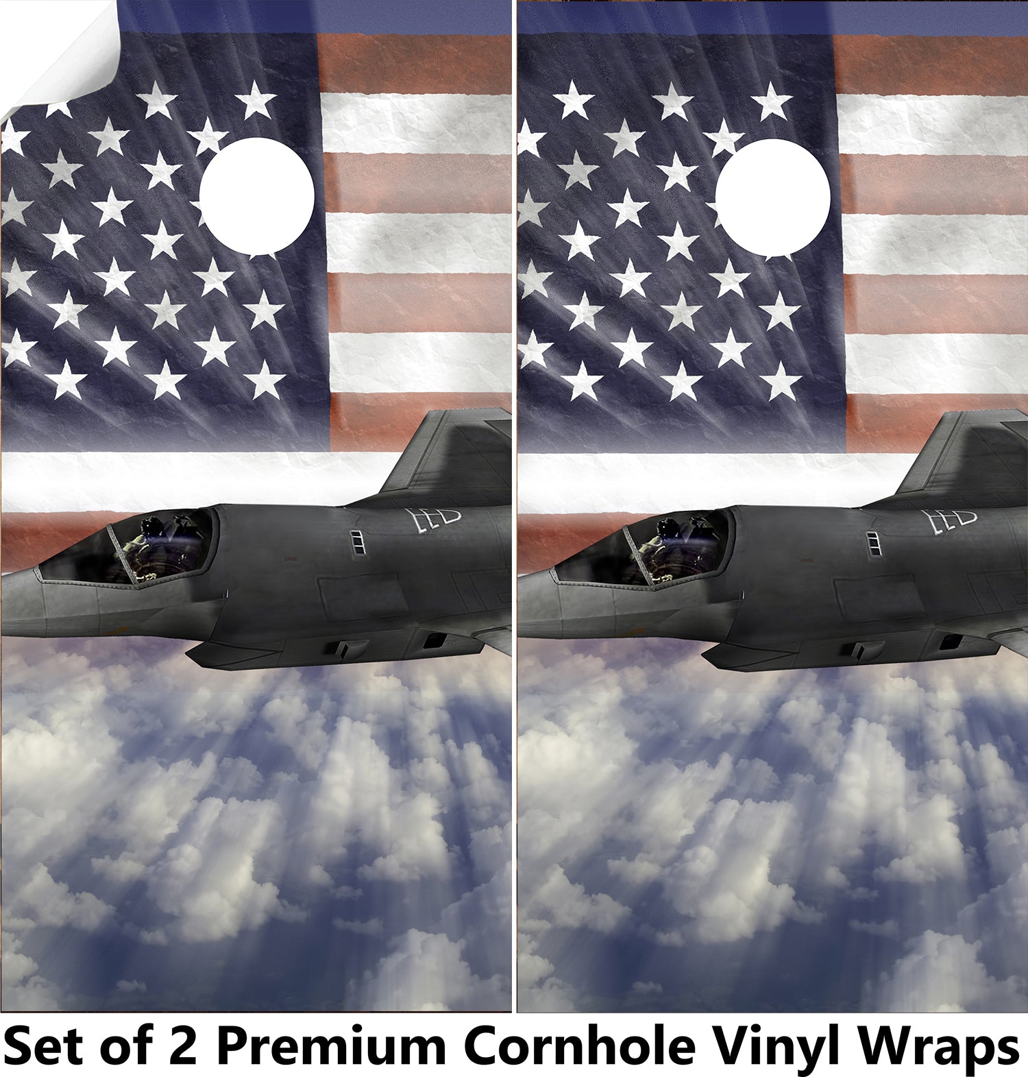 Jet W Flag Cornhole Boards Wraps (Set of 2)