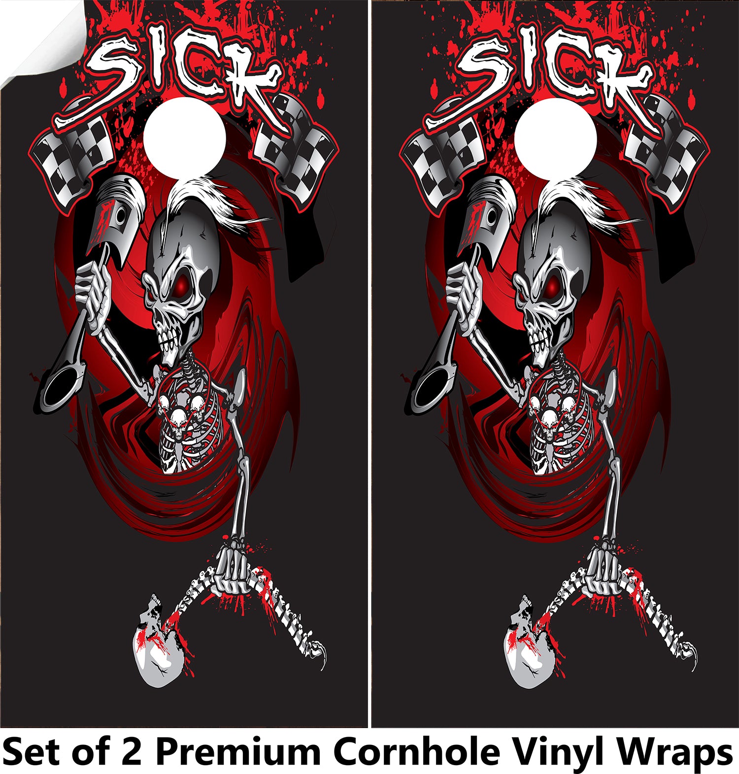 Sick Race Flag Cornhole Boards Wraps (Set of 2)