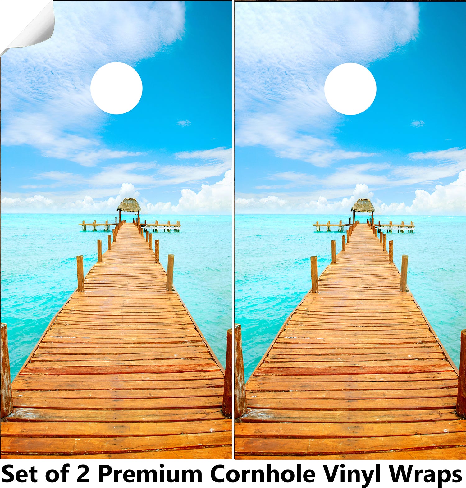 Ocean Pier Cornhole Boards Wraps (Set of 2)