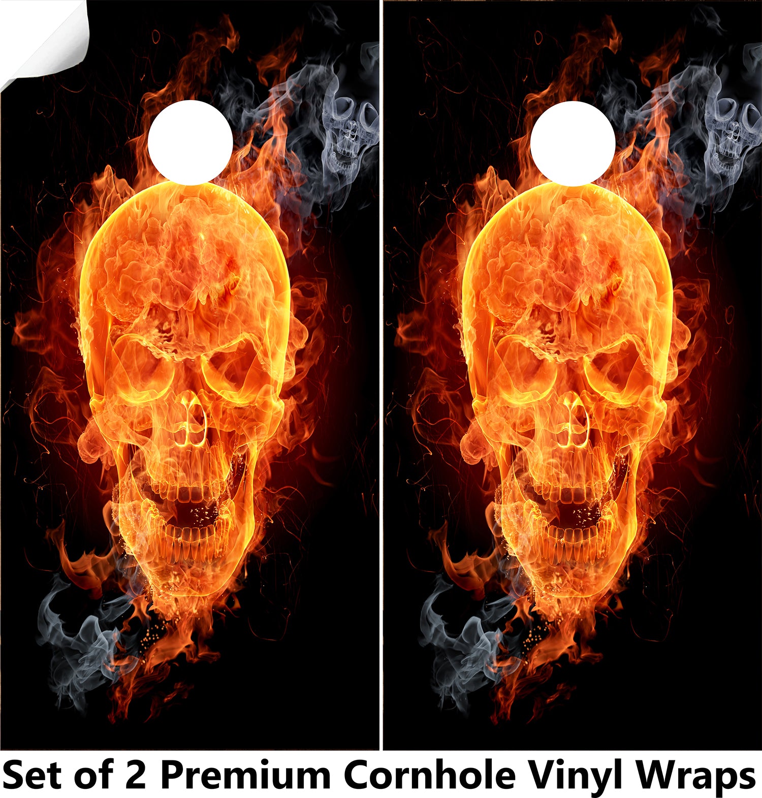 Flames Skull Cornhole Boards Wraps (Set of 2)