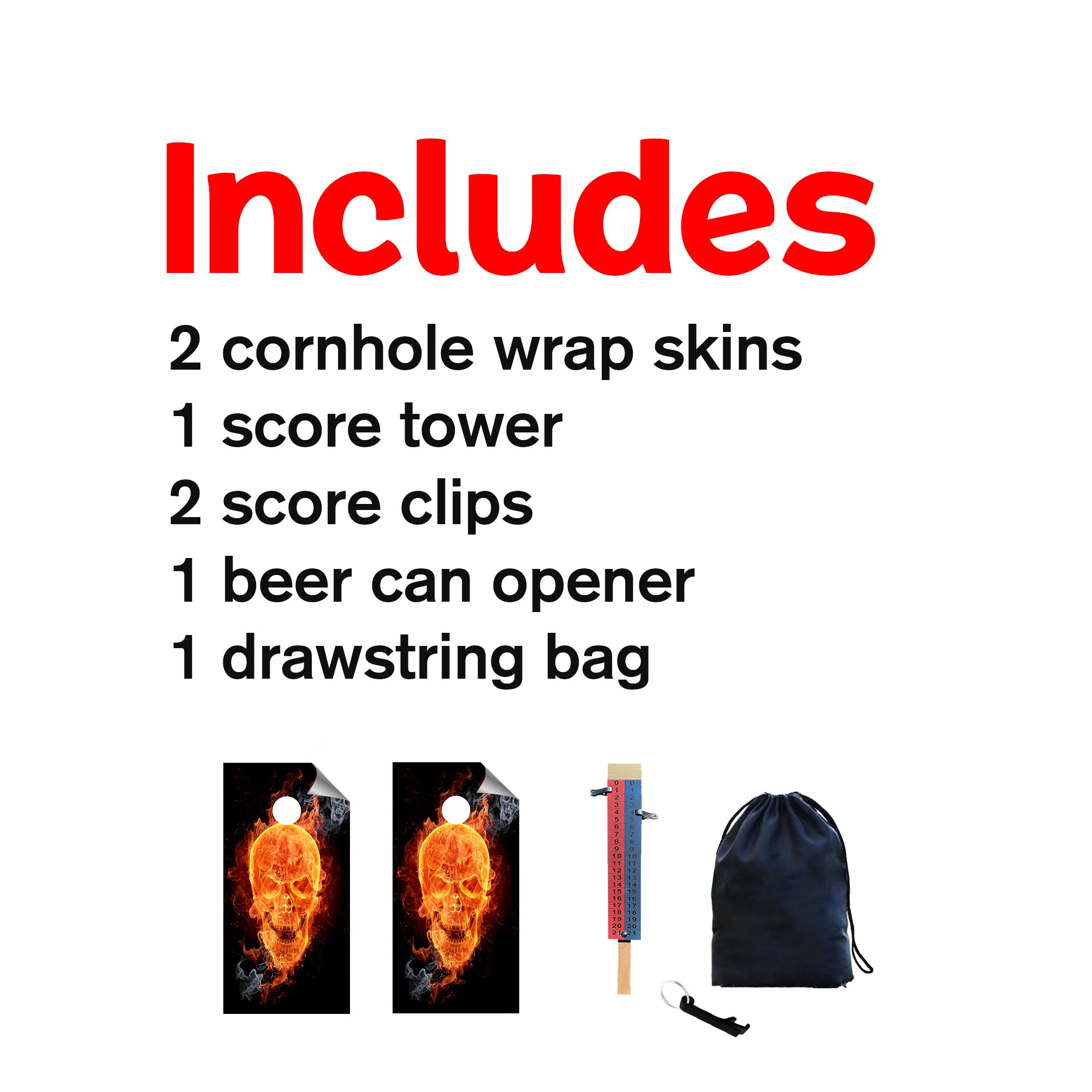 Flames Skull Cornhole Boards Wraps (Set of 2)