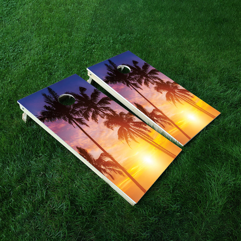 Palm Trees Ocean Cornhole Boards Wraps (Set of 2)