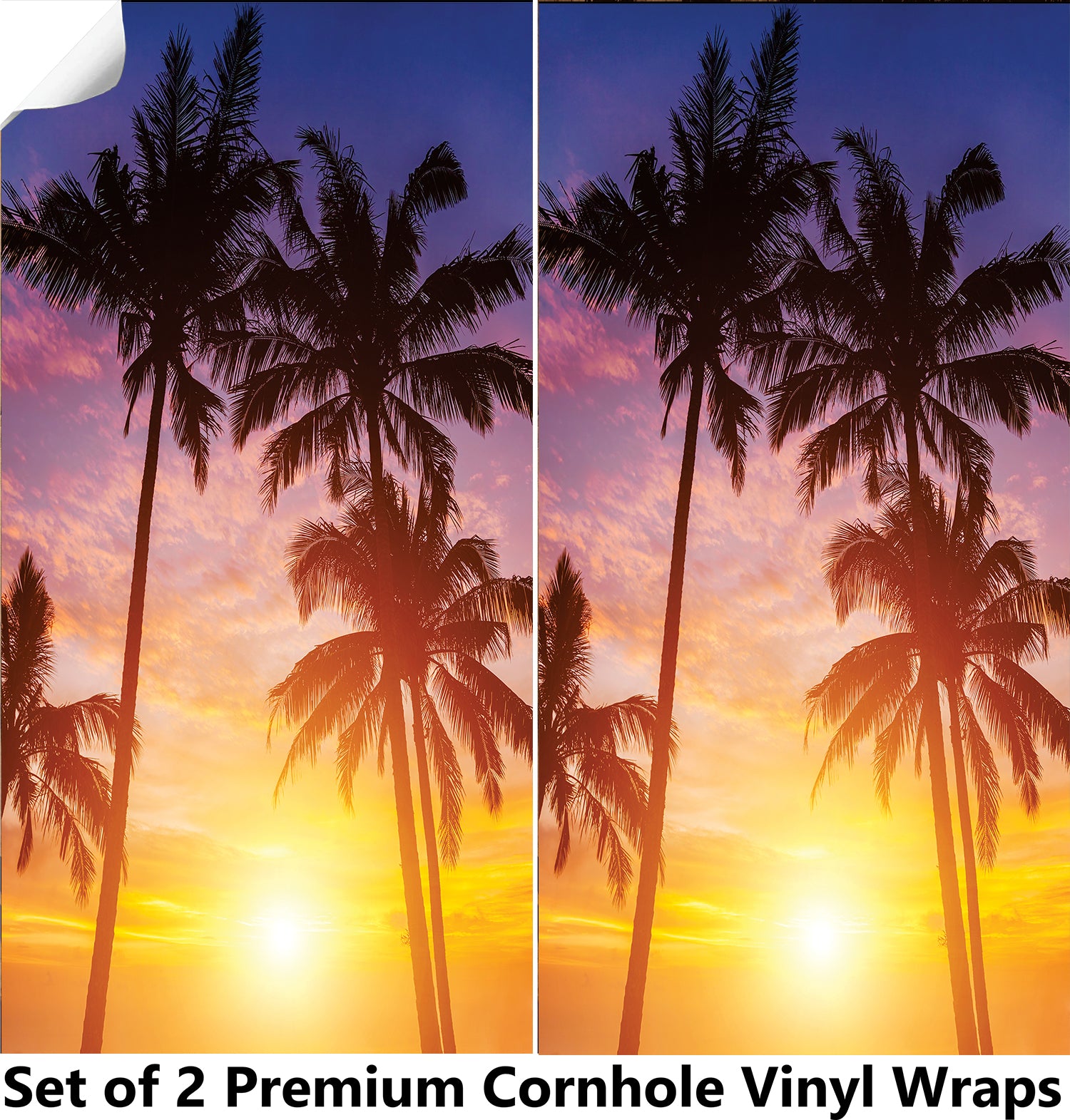 Palm Trees Ocean Cornhole Boards Wraps (Set of 2)