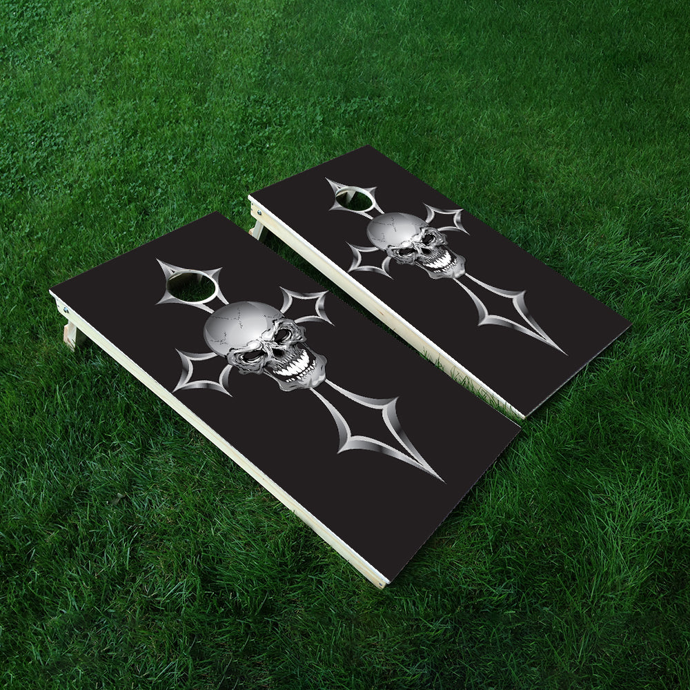 Black Cross Skull Cornhole Boards Wraps (Set of 2)