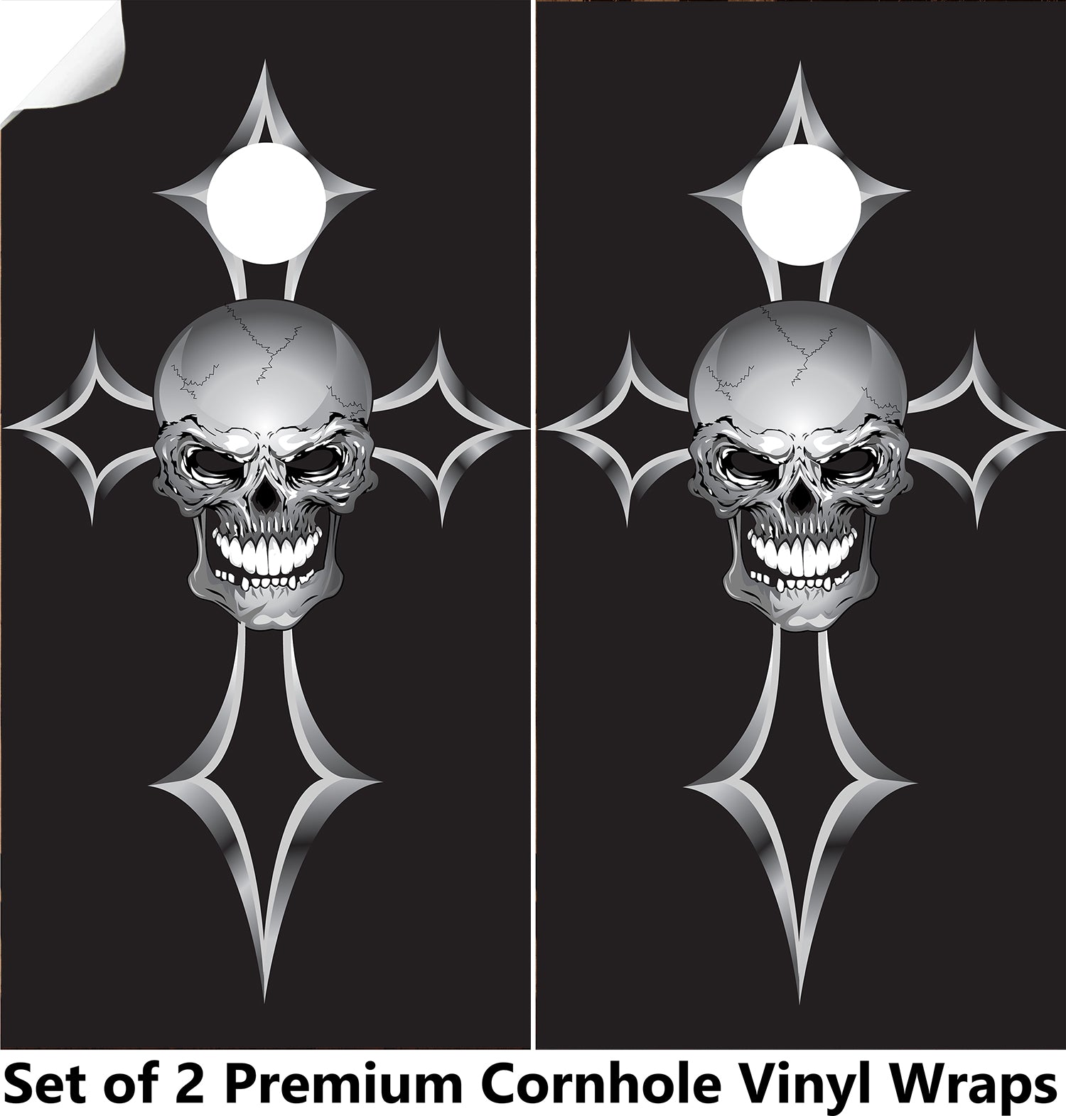 Black Cross Skull Cornhole Boards Wraps (Set of 2)