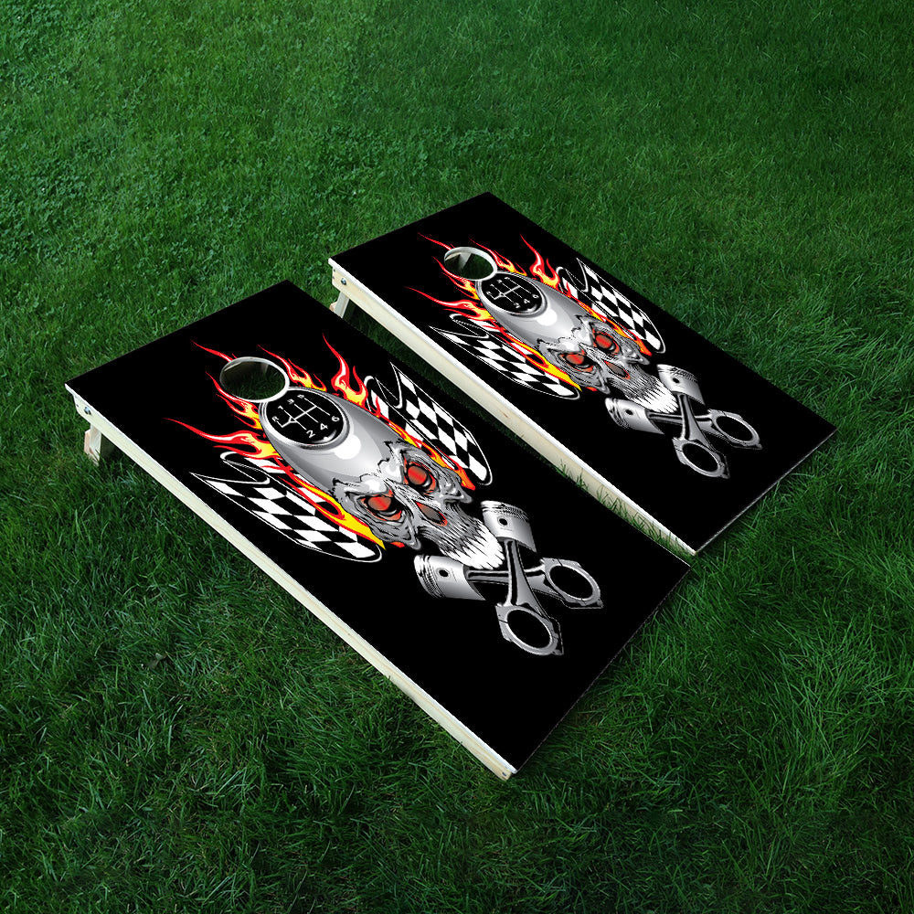 Racing Skull Cornhole Boards Wraps (Set of 2)