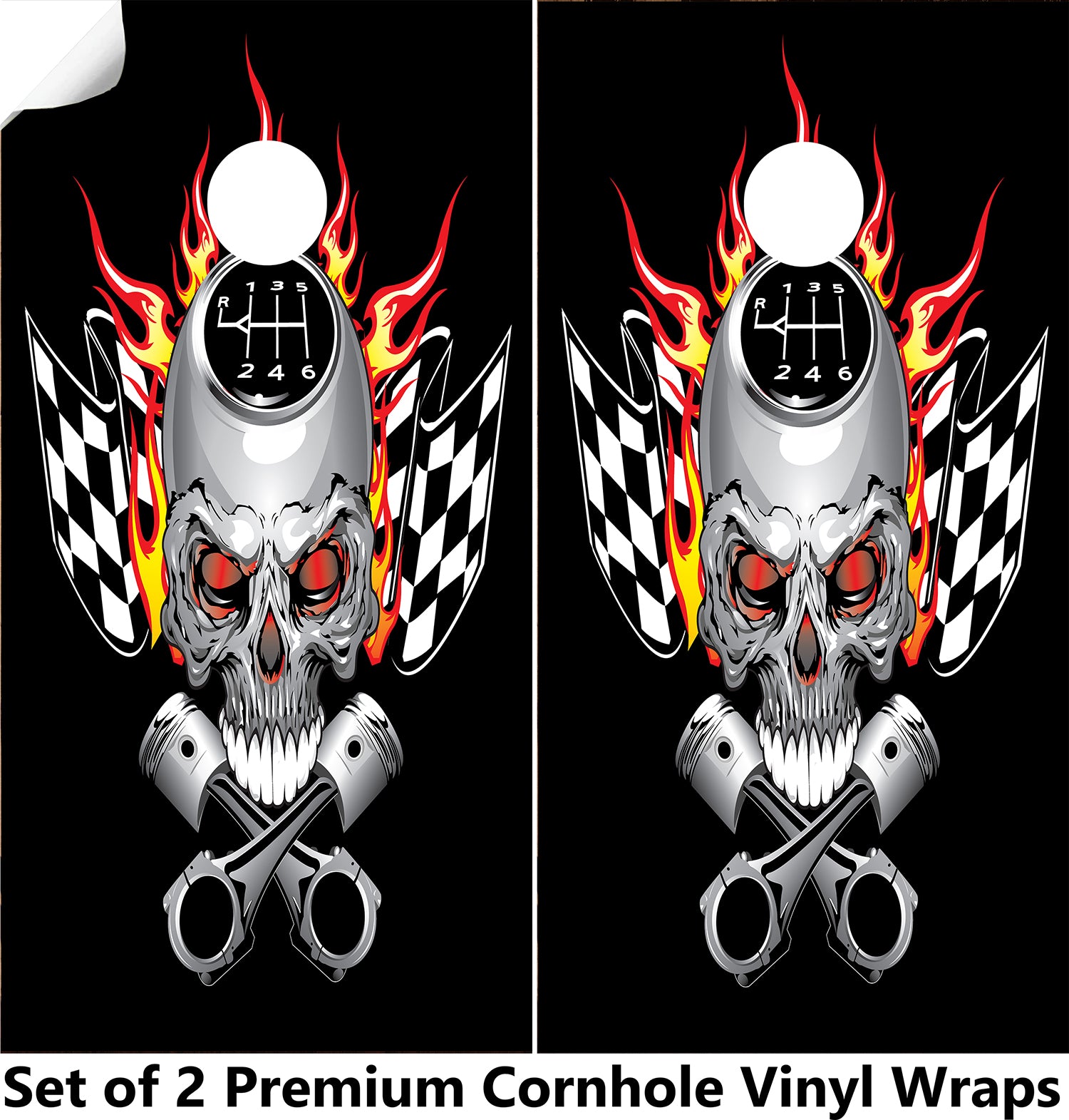 Racing Skull Cornhole Boards Wraps (Set of 2)