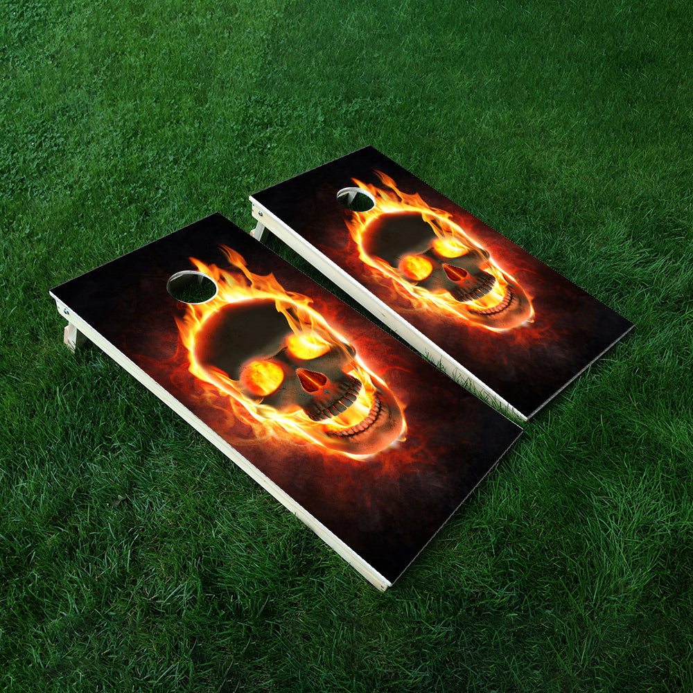 Fire Red Skull Cornhole Boards Wraps (Set of 2)