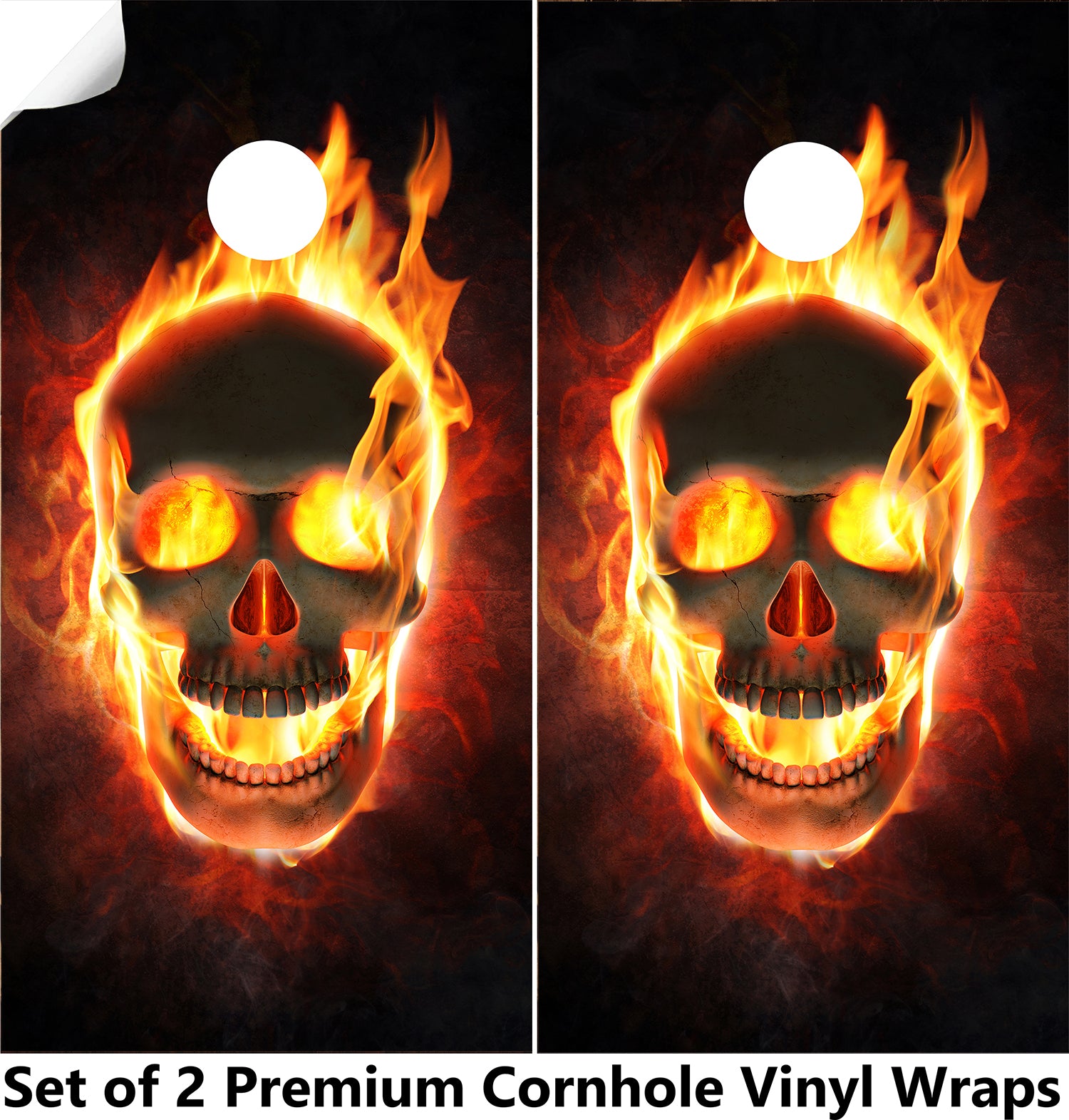 Fire Red Skull Cornhole Boards Wraps (Set of 2)