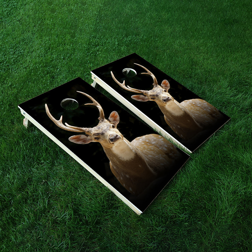 Deer In Black Cornhole Boards Wraps (Set of 2)