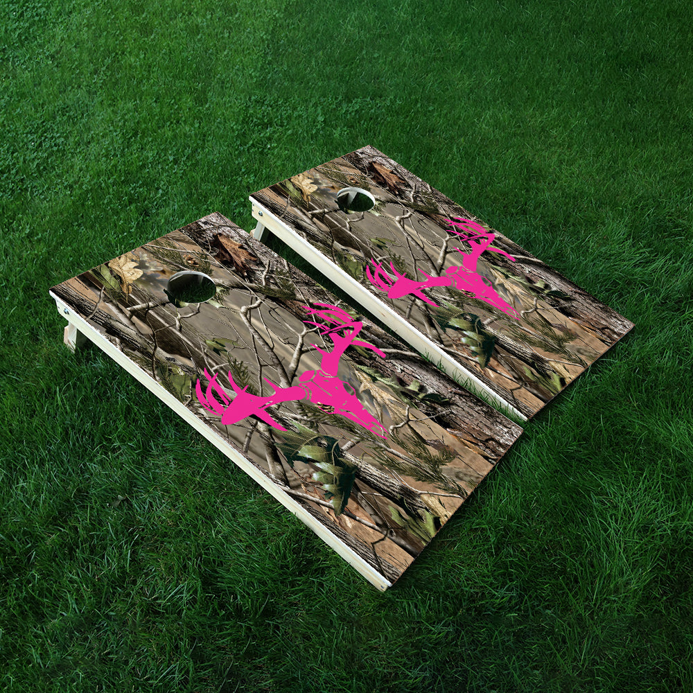 Pink Deer Camo Cornhole Boards Wraps (Set of 2)