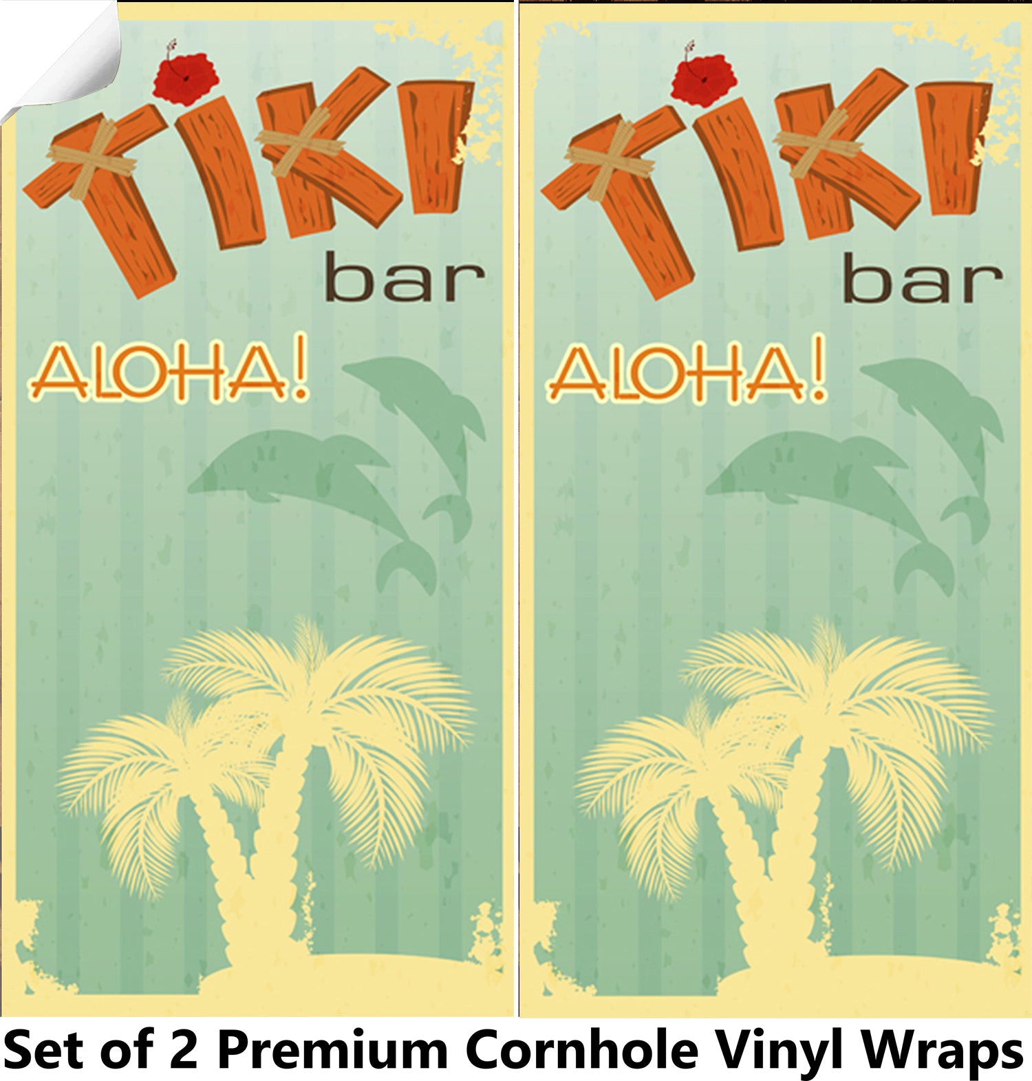 Green Tiki Cornhole Boards Wraps (Set of 2)