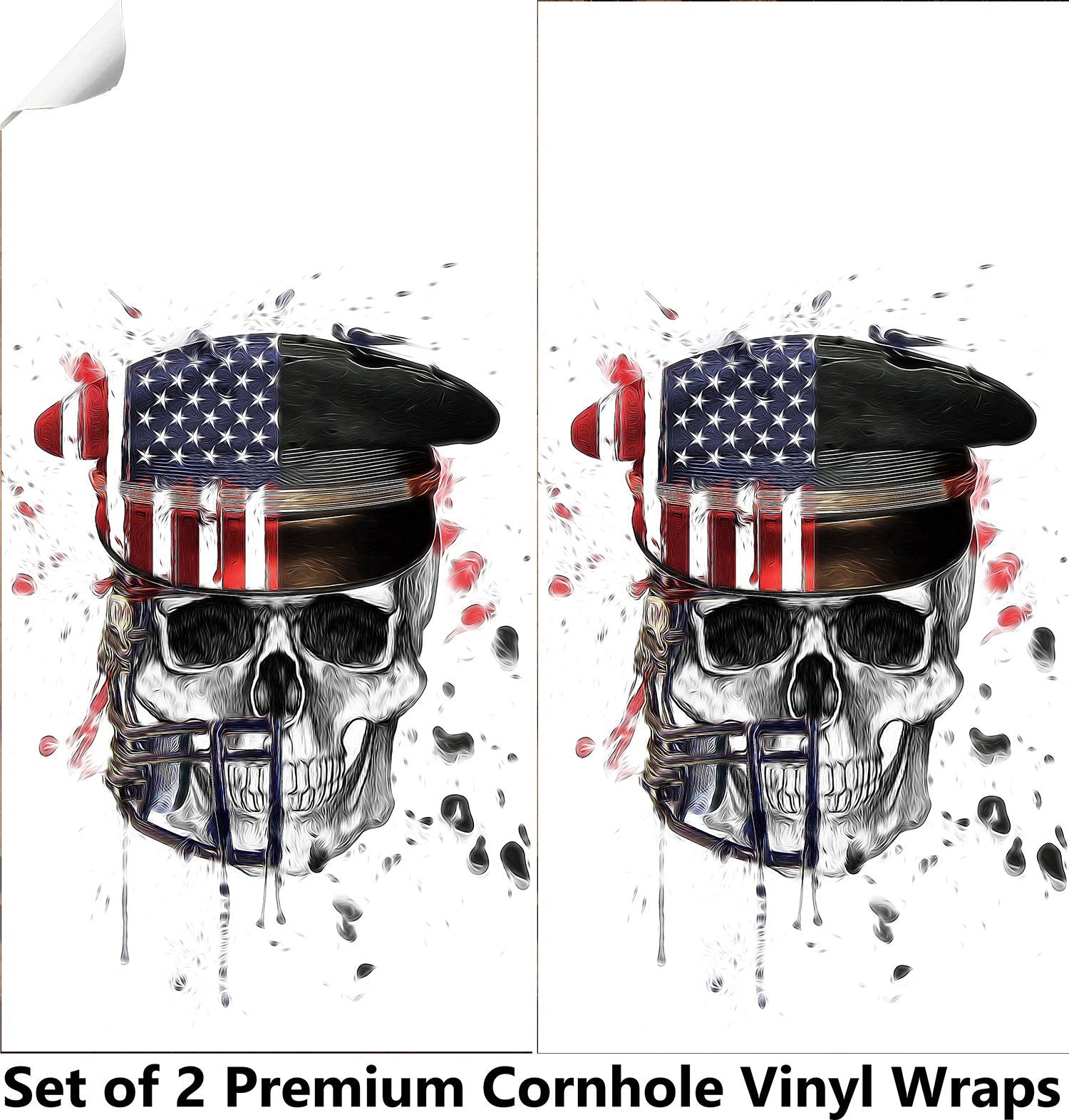 Skull with Hat Cornhole Boards Wraps (Set of 2)