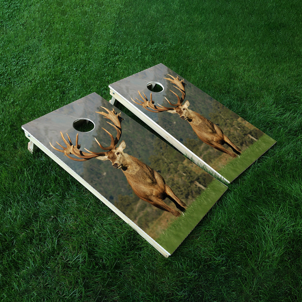 Deer On Grass Cornhole Boards Wraps (Set of 2)