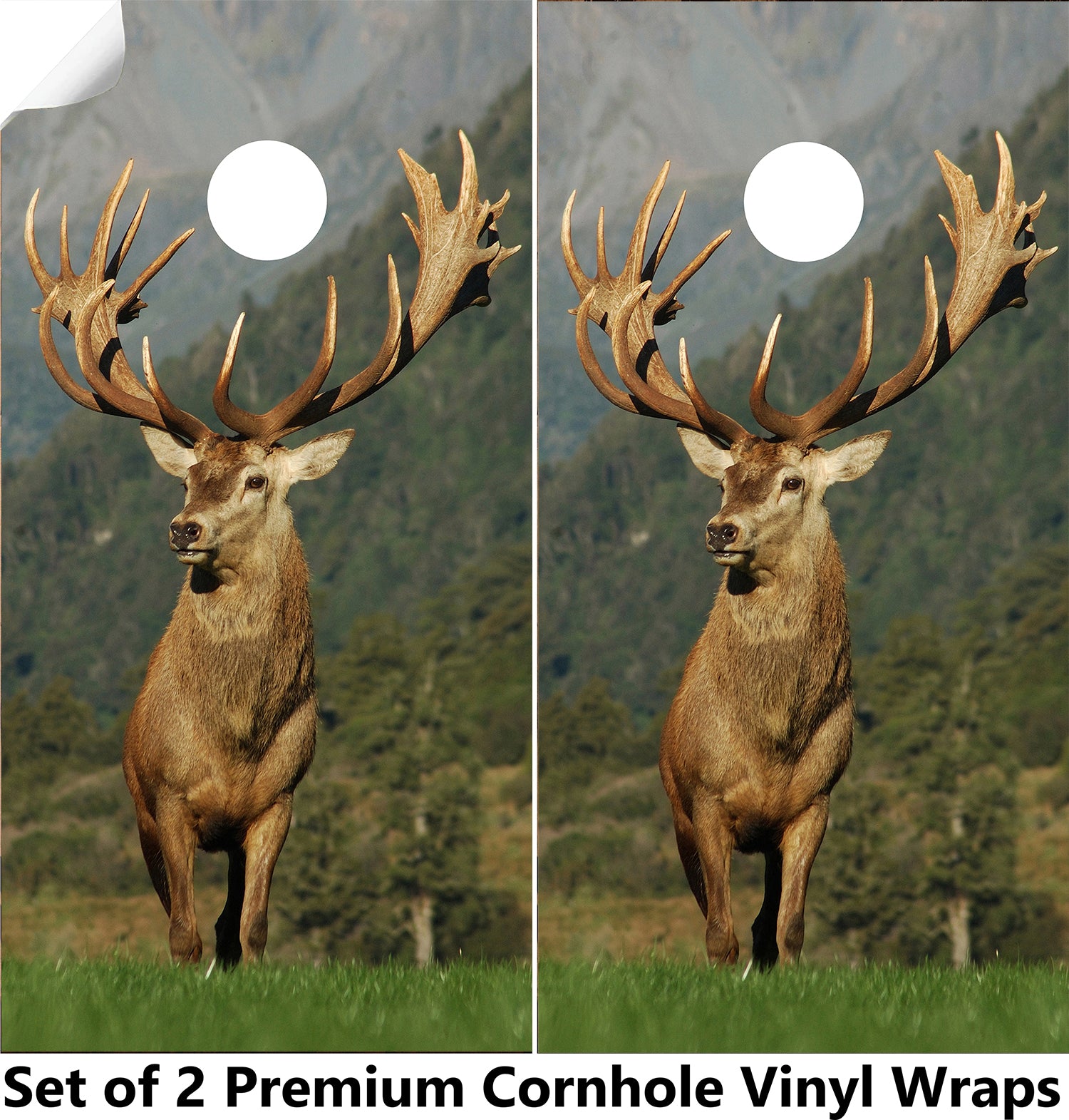 Deer On Grass Cornhole Boards Wraps (Set of 2)