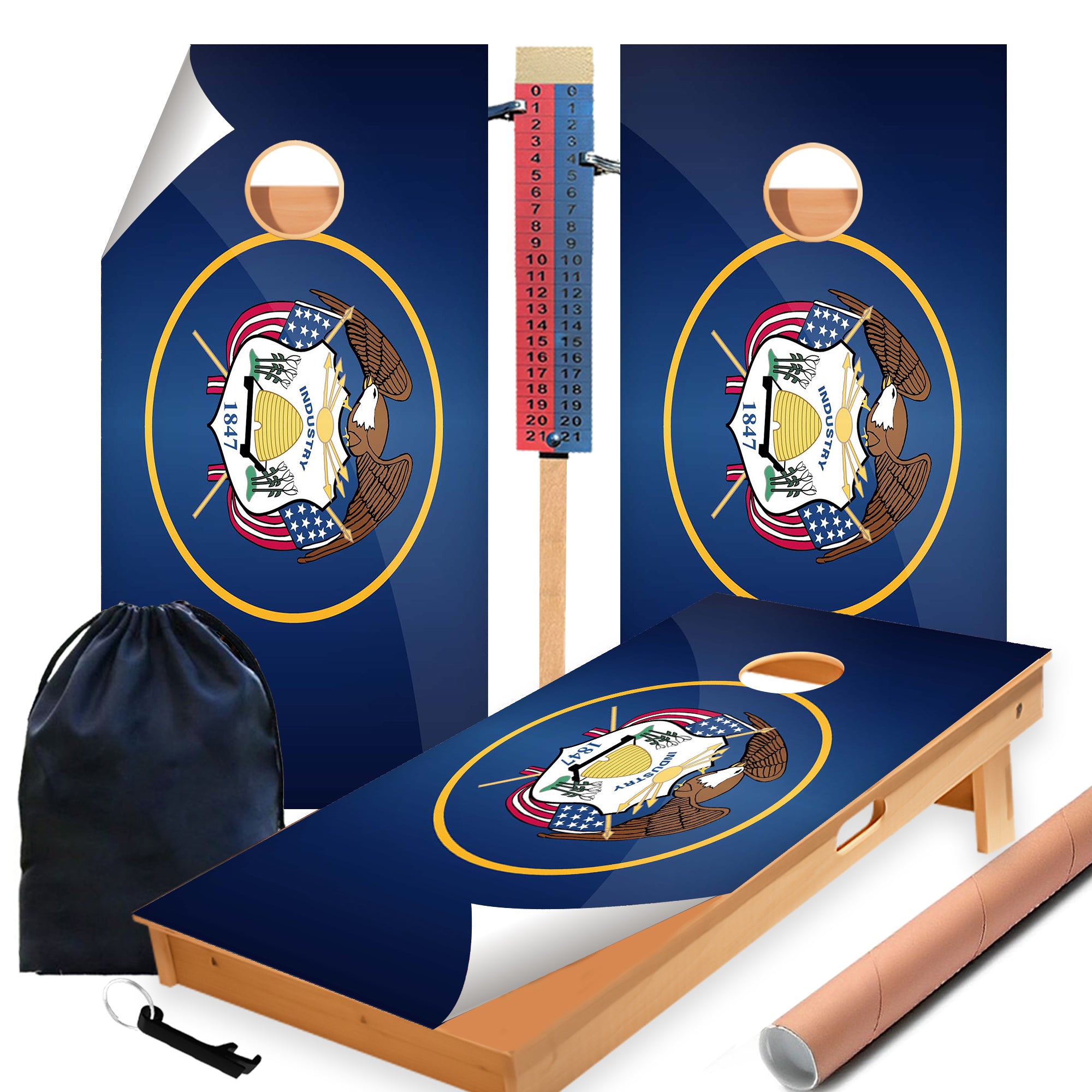 Utah Classic State Flag Cornhole Boards Wraps (Set of 2)