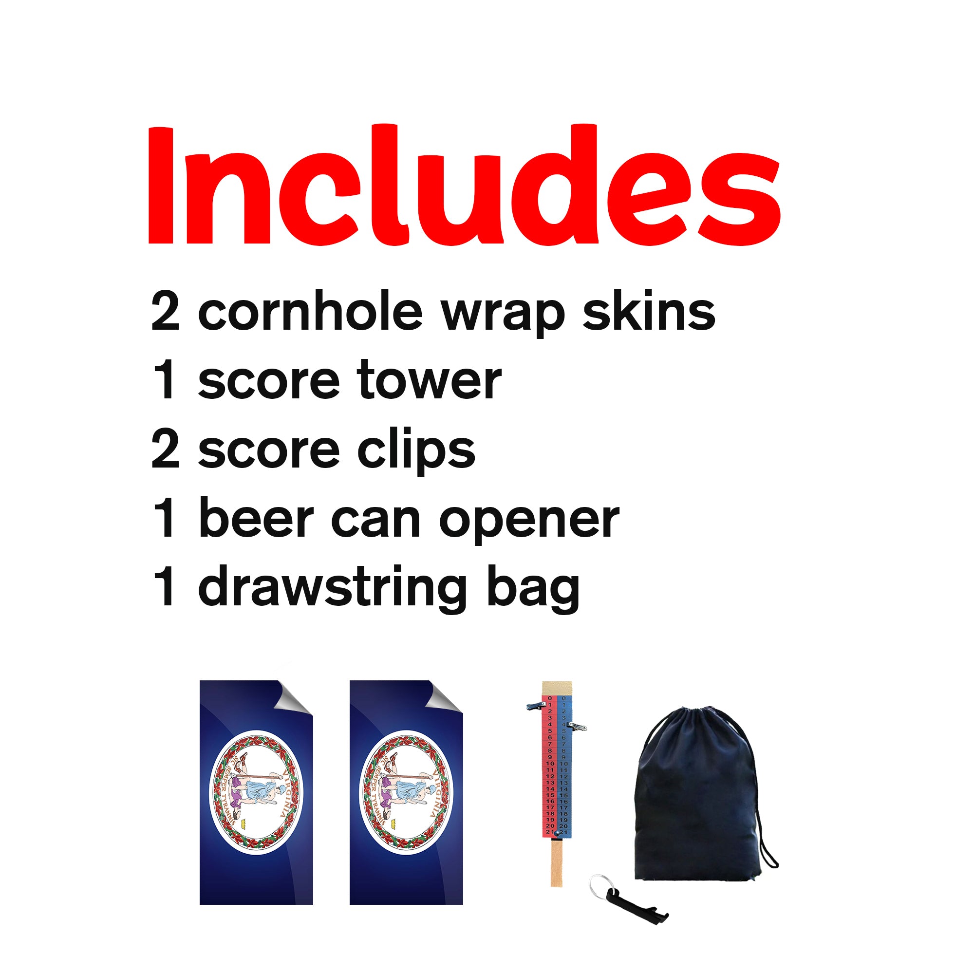 Virginia Classic State Flag Cornhole Boards Wraps (Set of 2)