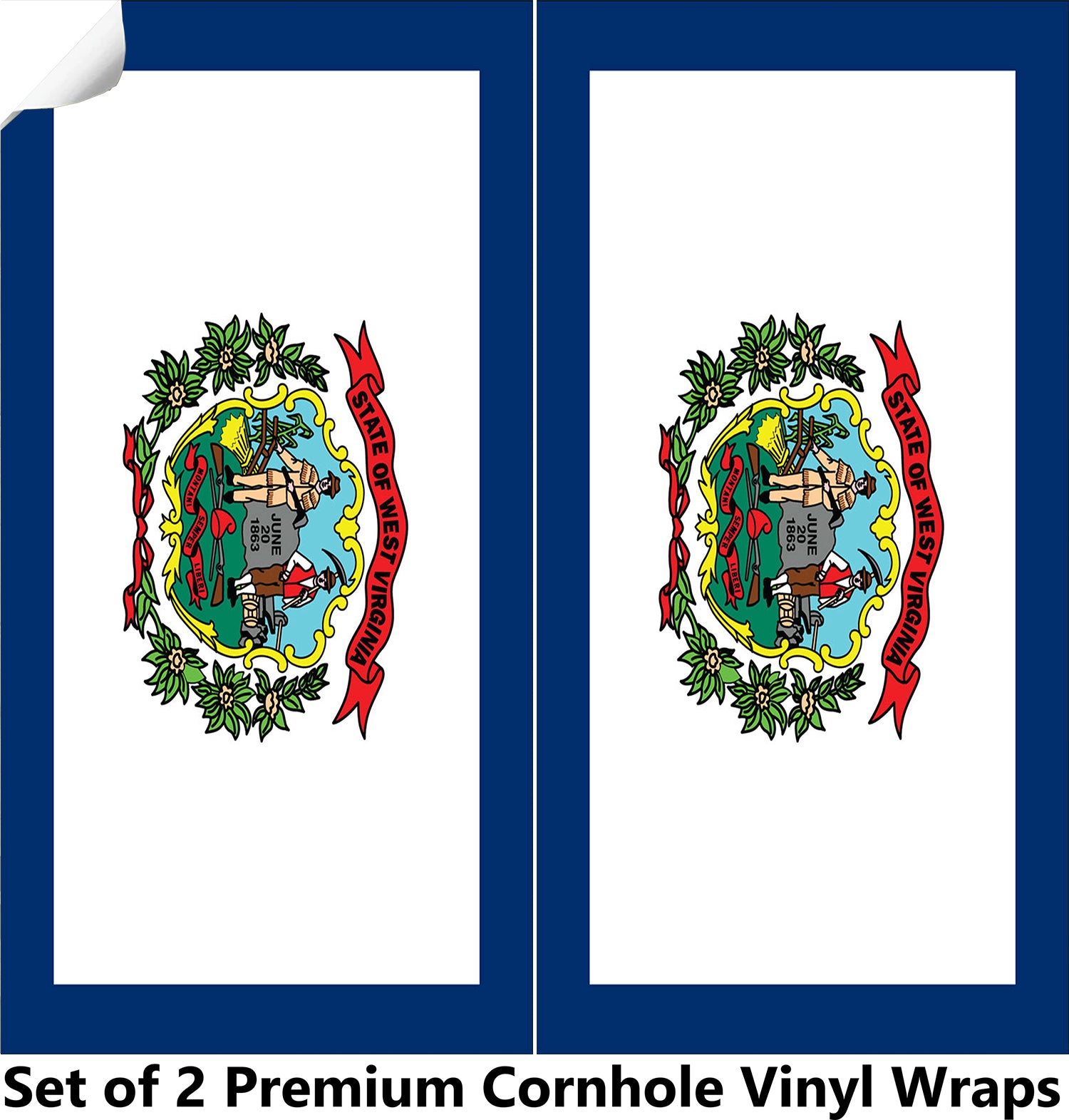 West Virginia Classic State Flag Cornhole Boards Wraps (Set of 2)