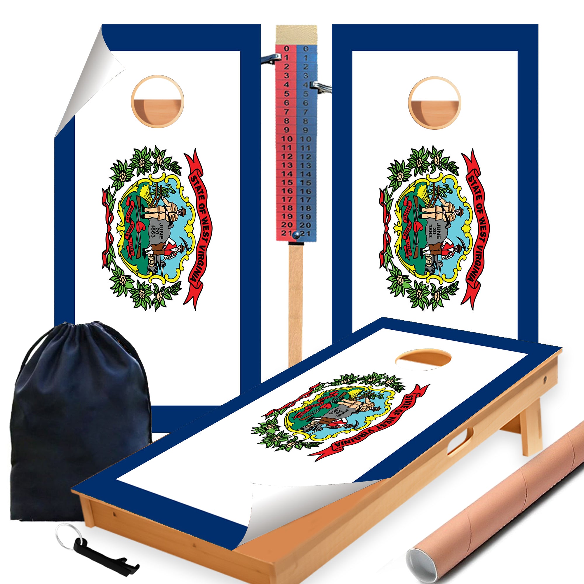 West Virginia Classic State Flag Cornhole Boards Wraps (Set of 2)