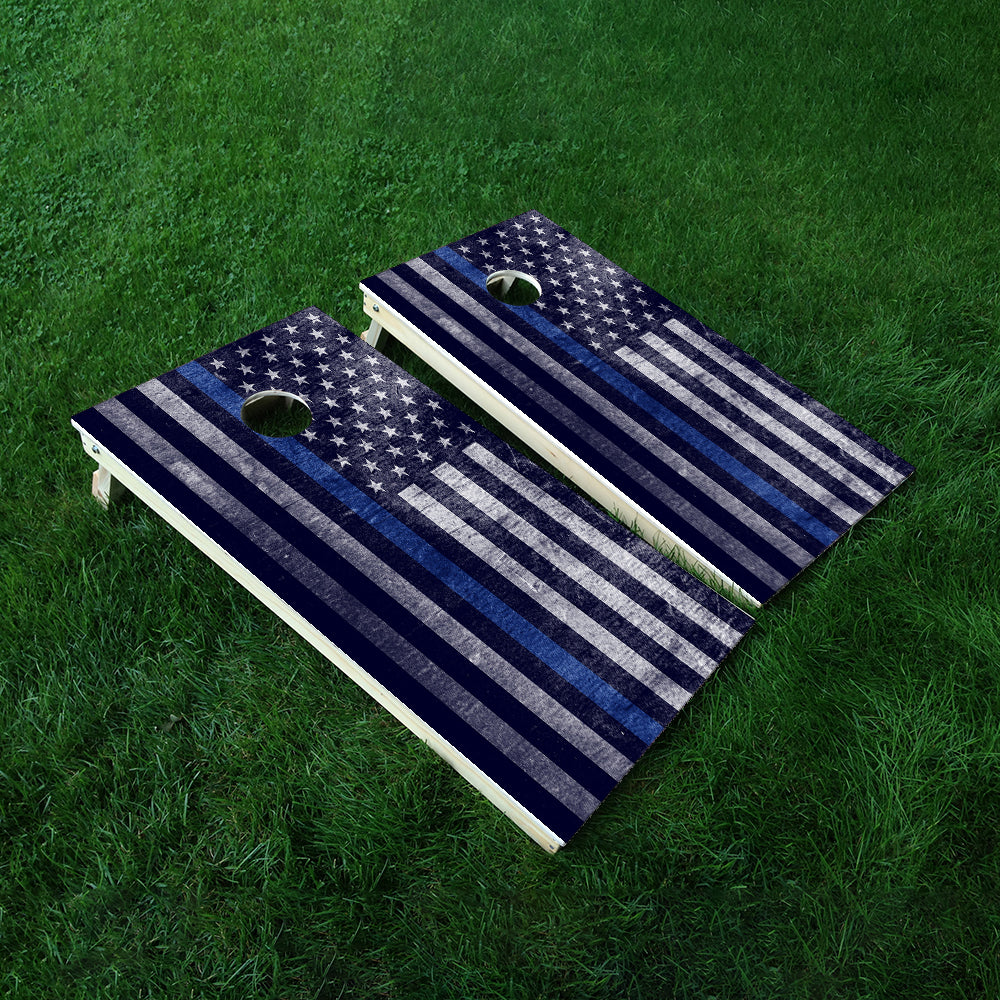 Cloudy Blue Lines Cornhole Boards Wraps (Set of 2)