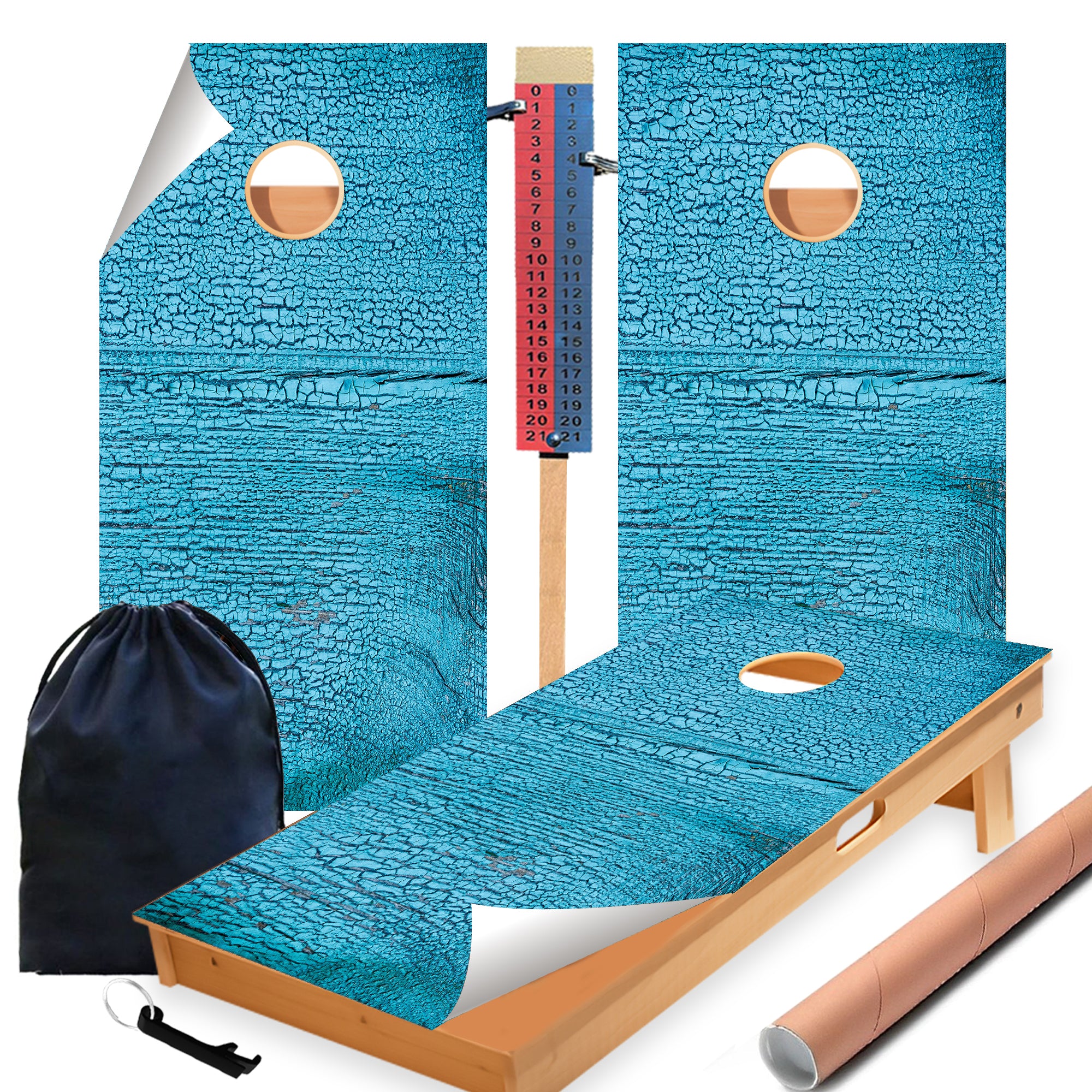 Blue Wood Cornhole Boards Wraps (Set of 2)