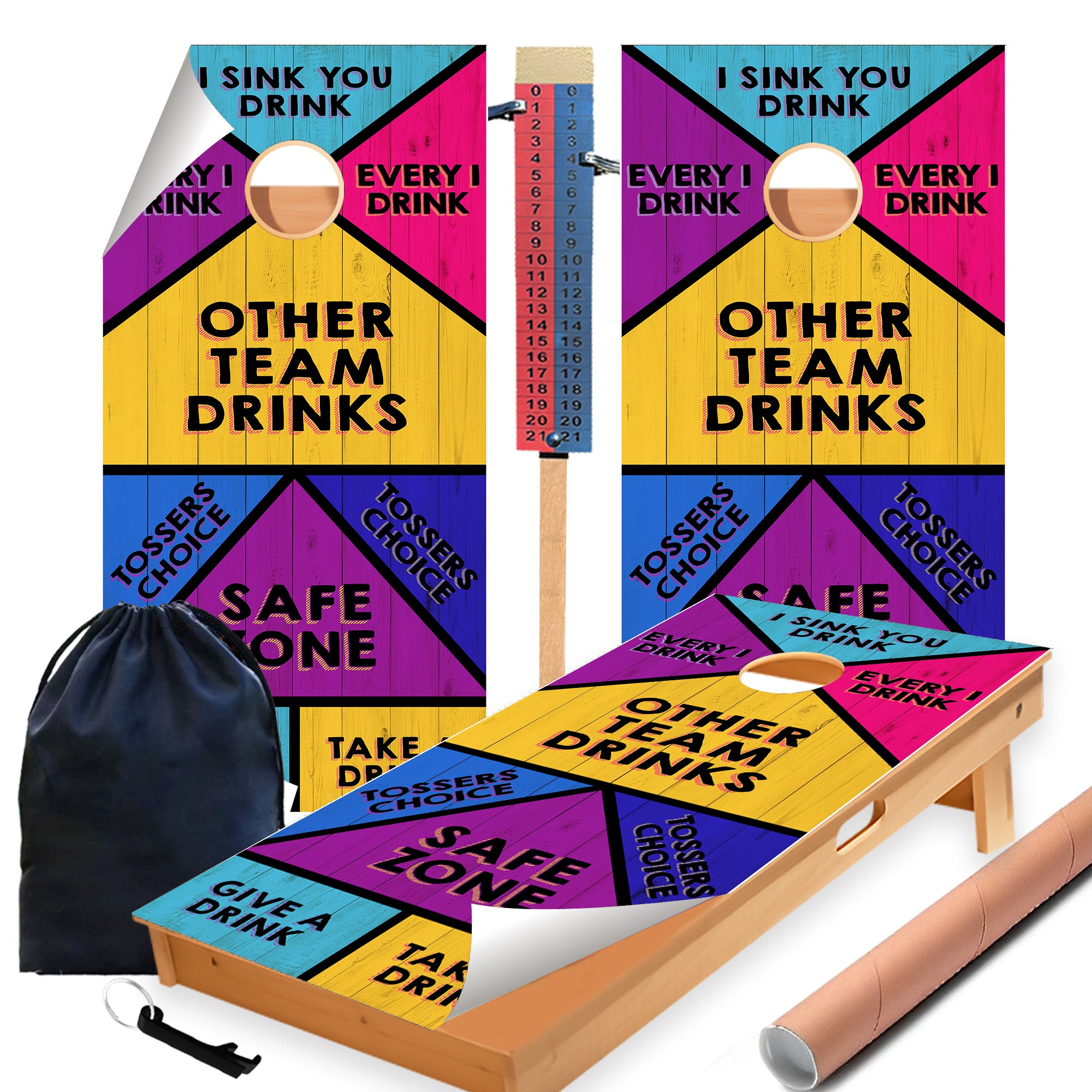 Bright Drinking Game Cornhole Boards Wraps (Set of 2)
