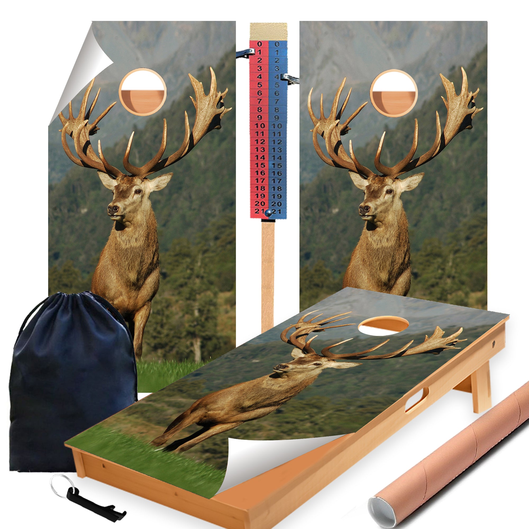 Deer On Grass Cornhole Boards Wraps (Set of 2)