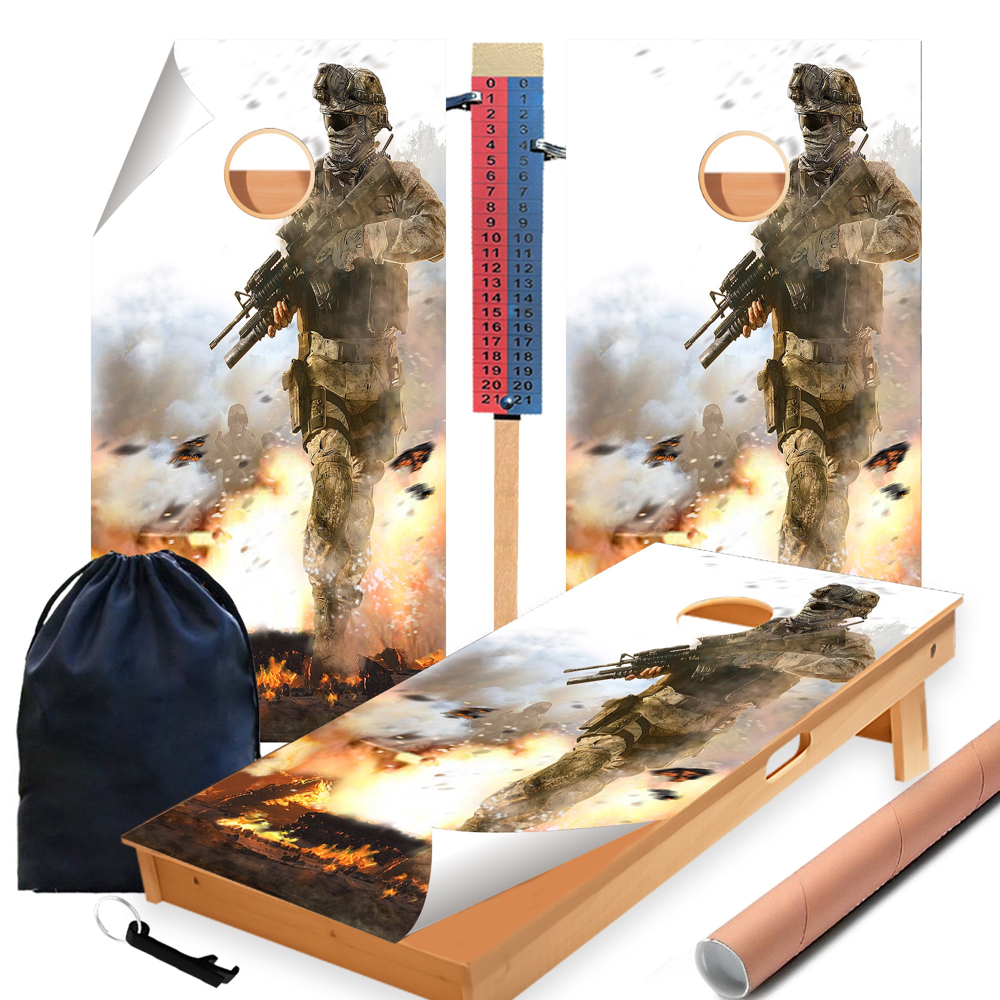 Soldier Battle Cornhole Boards Wraps (Set of 2)