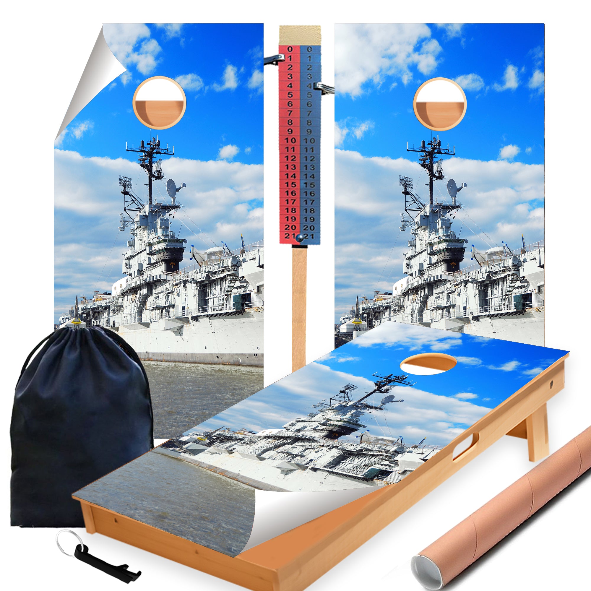 Battleship Sea Cornhole Boards Wraps (Set of 2)