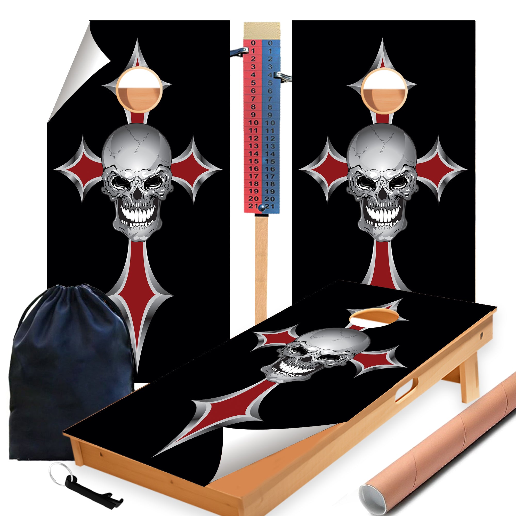 Cross Skull Cornhole Boards Wraps (Set of 2)
