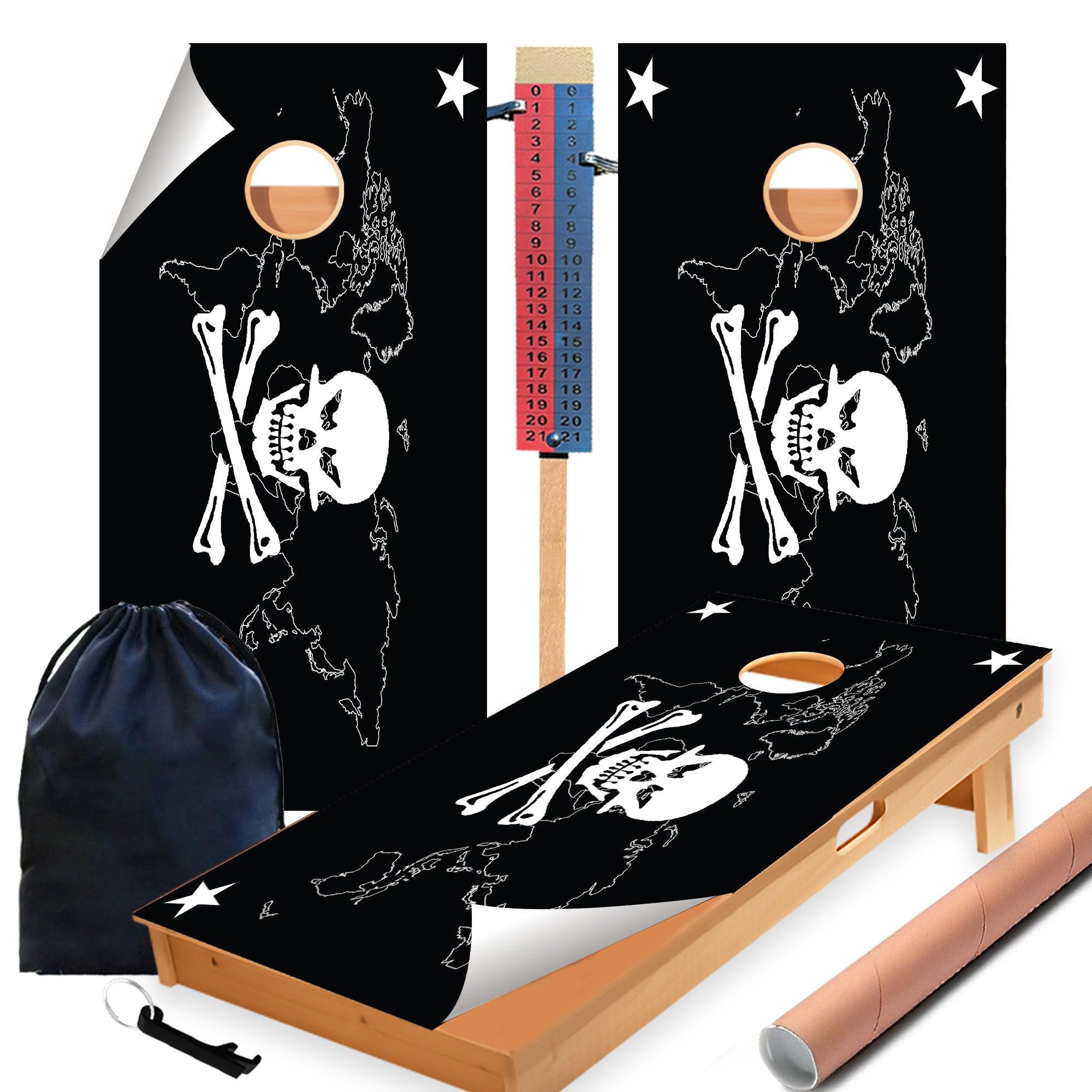 Map Skull Cornhole Boards Wraps (Set of 2)