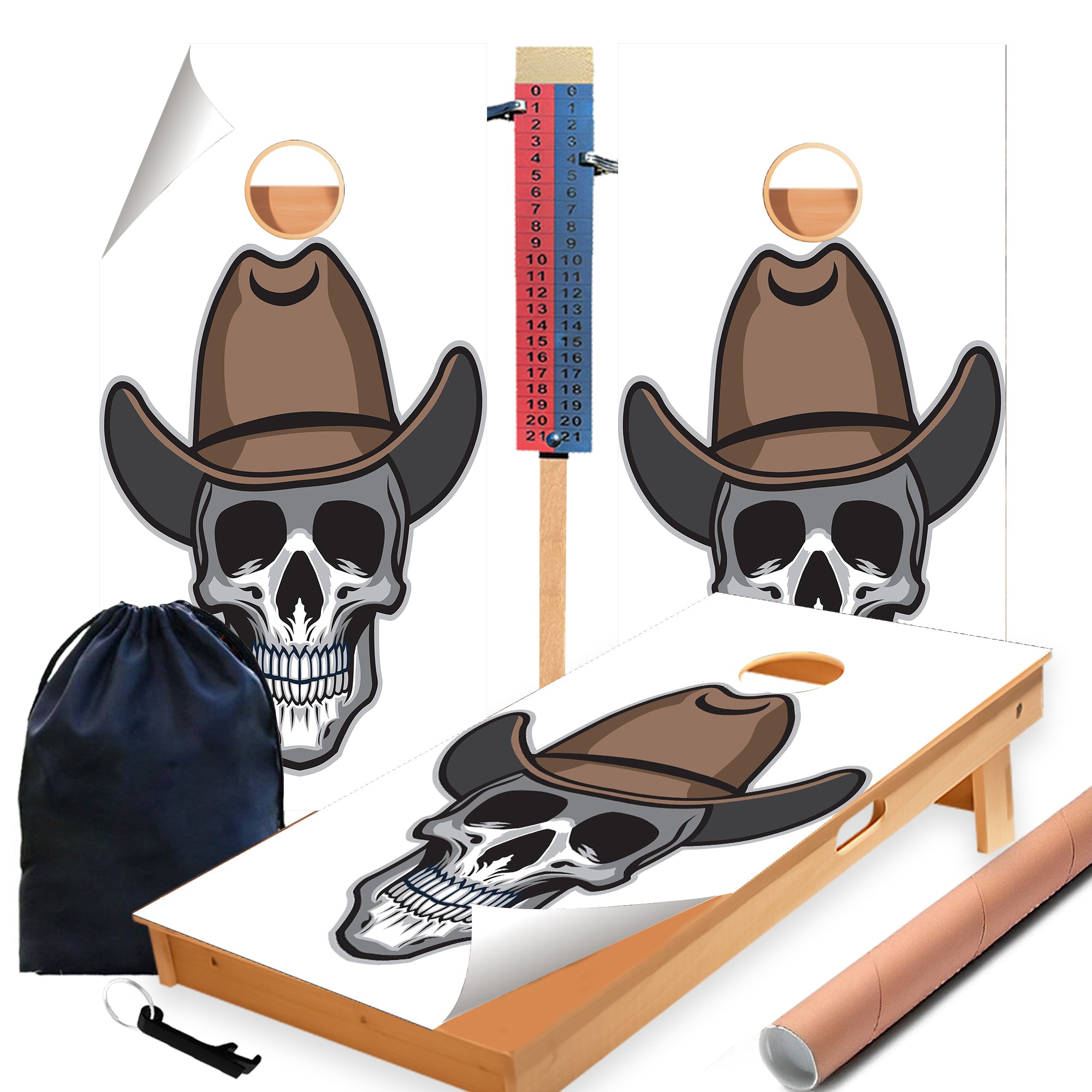 Cowboy Skull Cornhole Boards Wraps (Set of 2)
