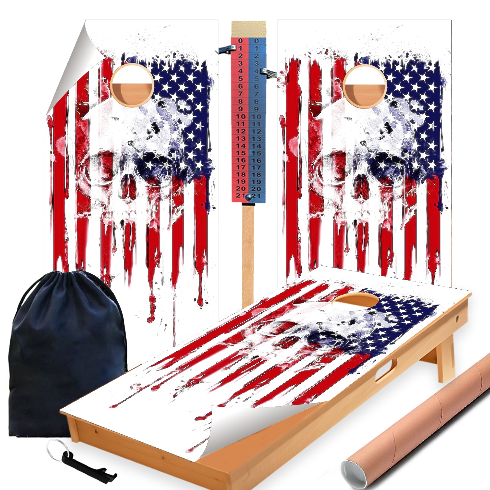 Skull Flag Cornhole Boards Wraps (Set of 2)