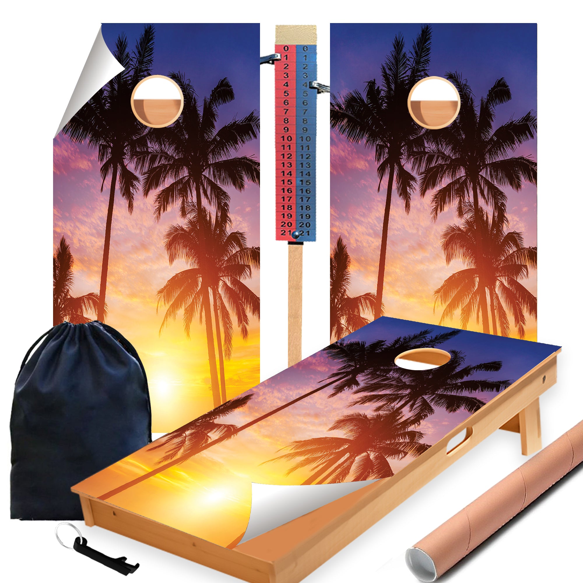 Palm Trees Ocean Cornhole Boards Wraps (Set of 2)