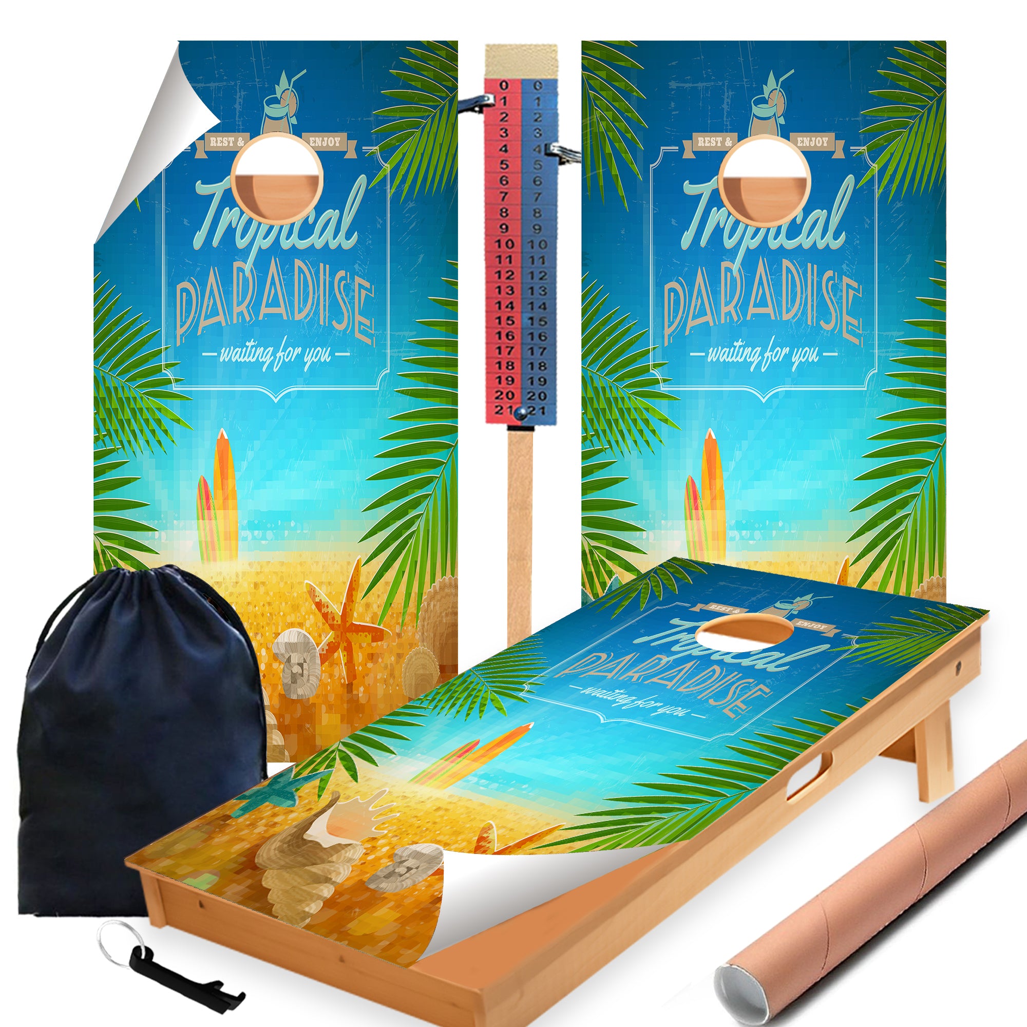 Tropical Cartoon Cornhole Boards Wraps (Set of 2)