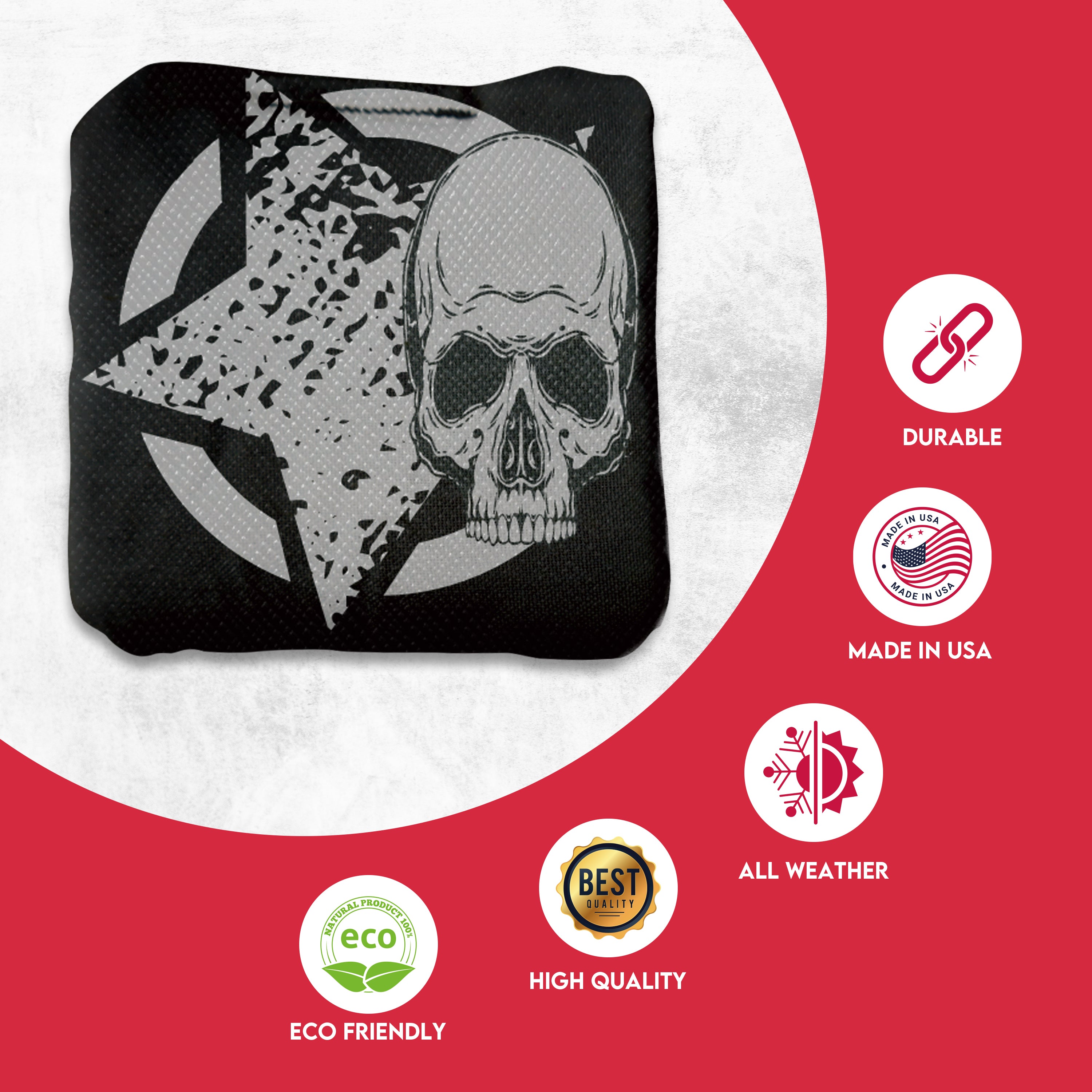 Black Green Star Skull Cornhole Bags - Set of 8