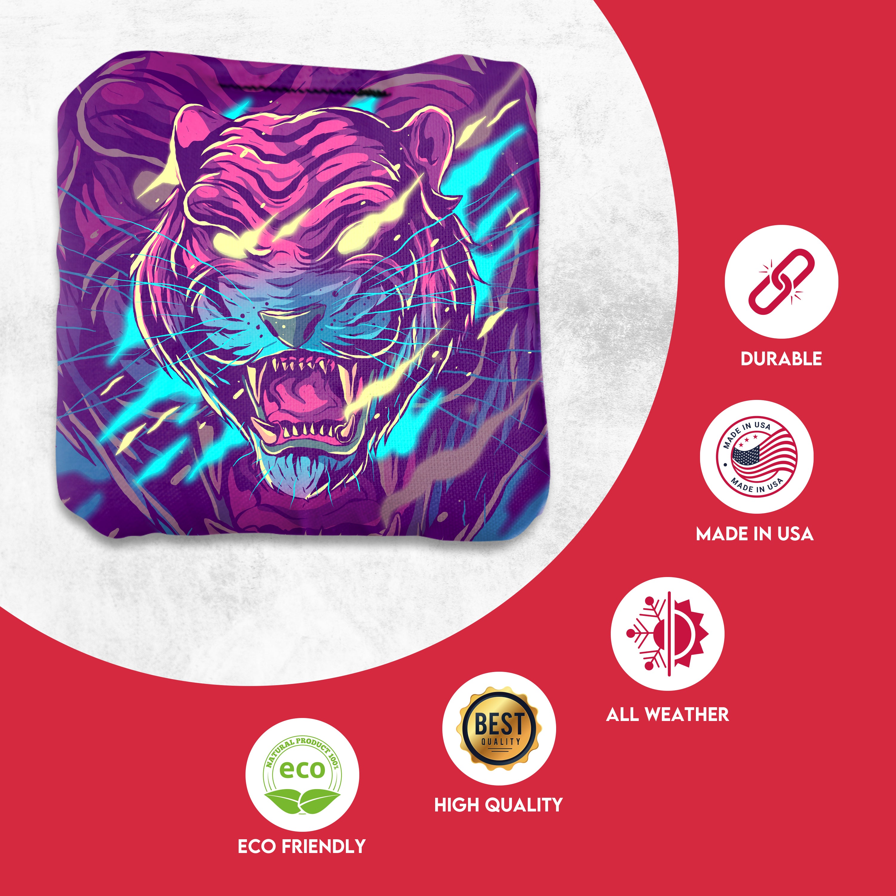 Purple Green Tiger Cornhole Bags - Set of 8