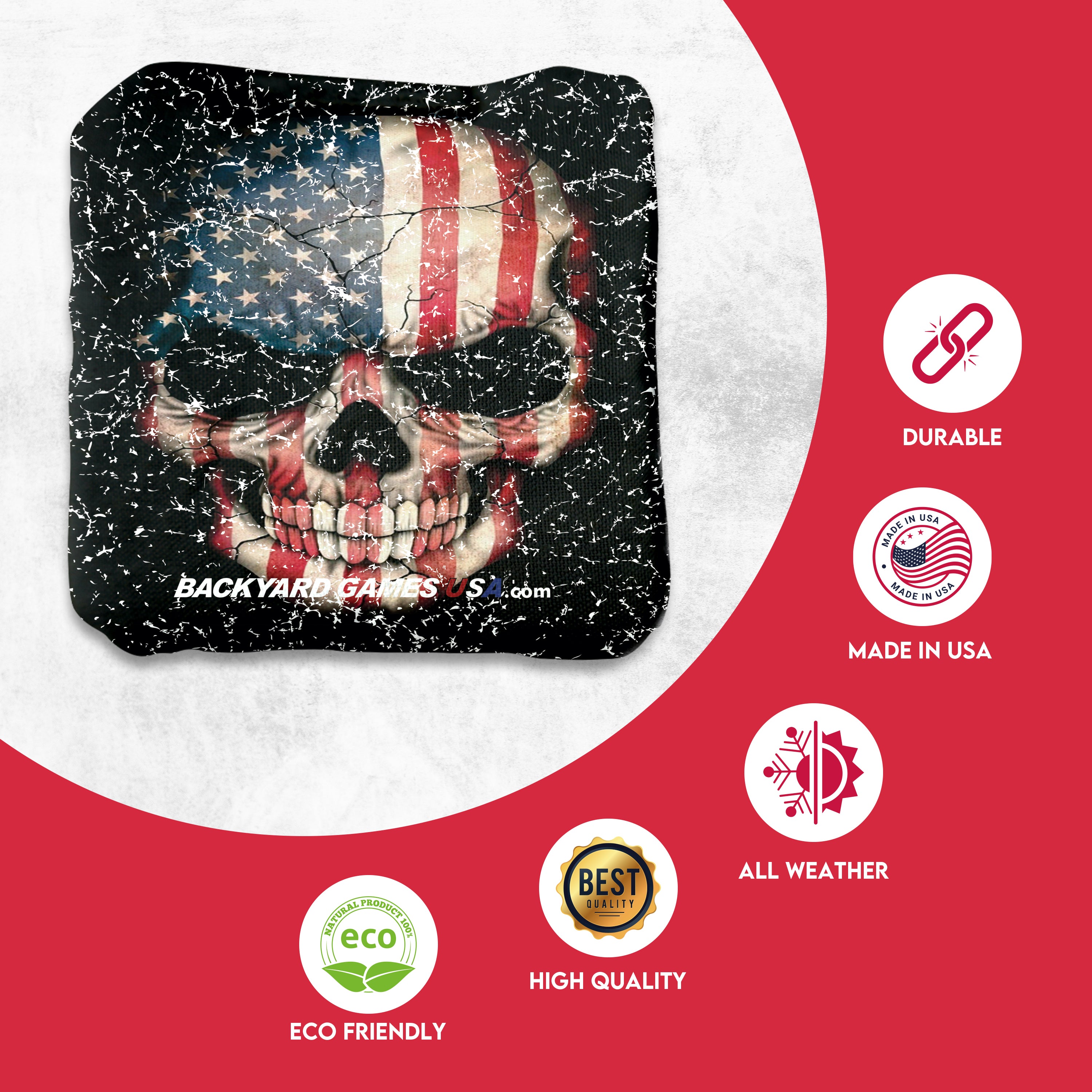 Red Grey Skull Cornhole Bags - Set of 8