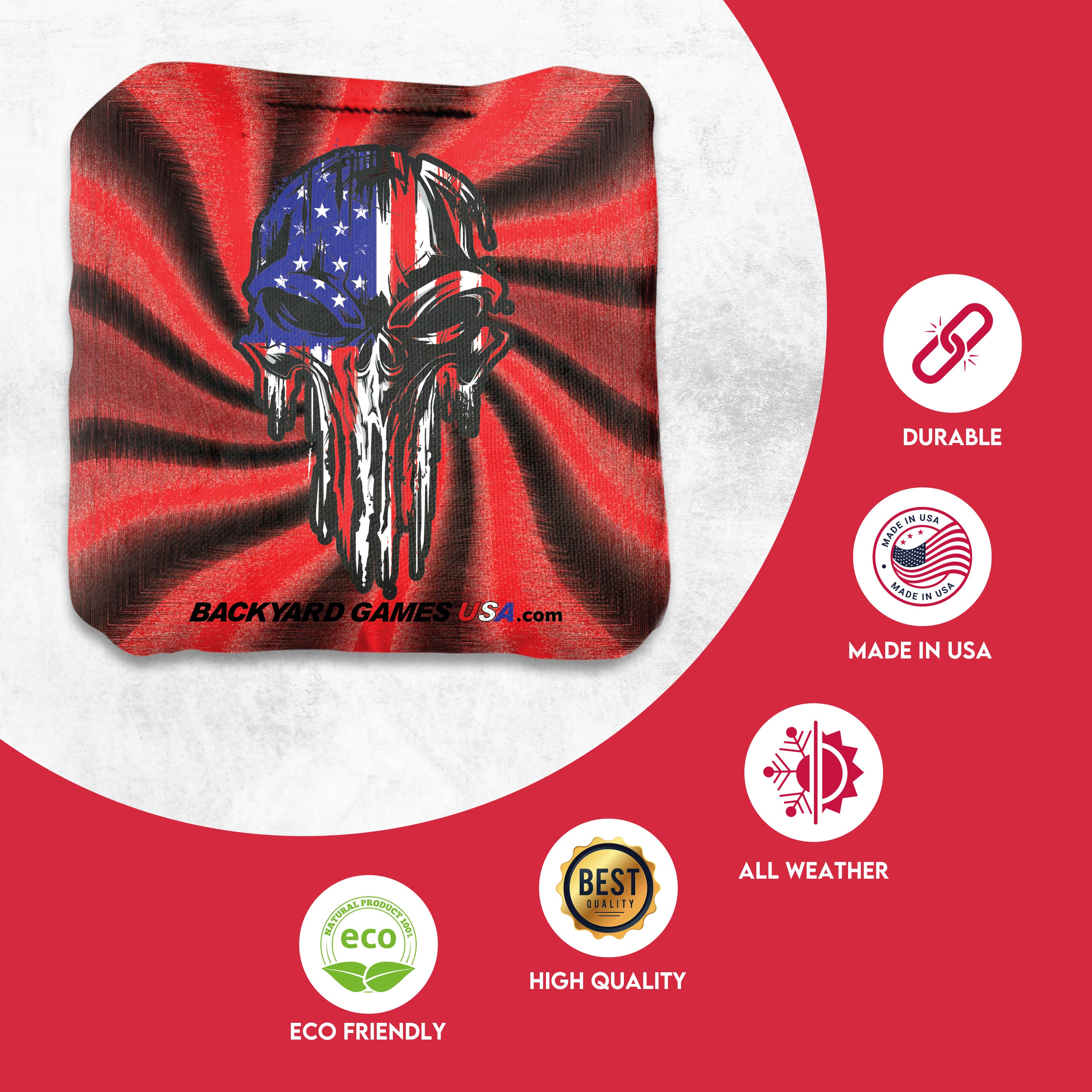 Red Blue Skull Cornhole Bags - Set of 8