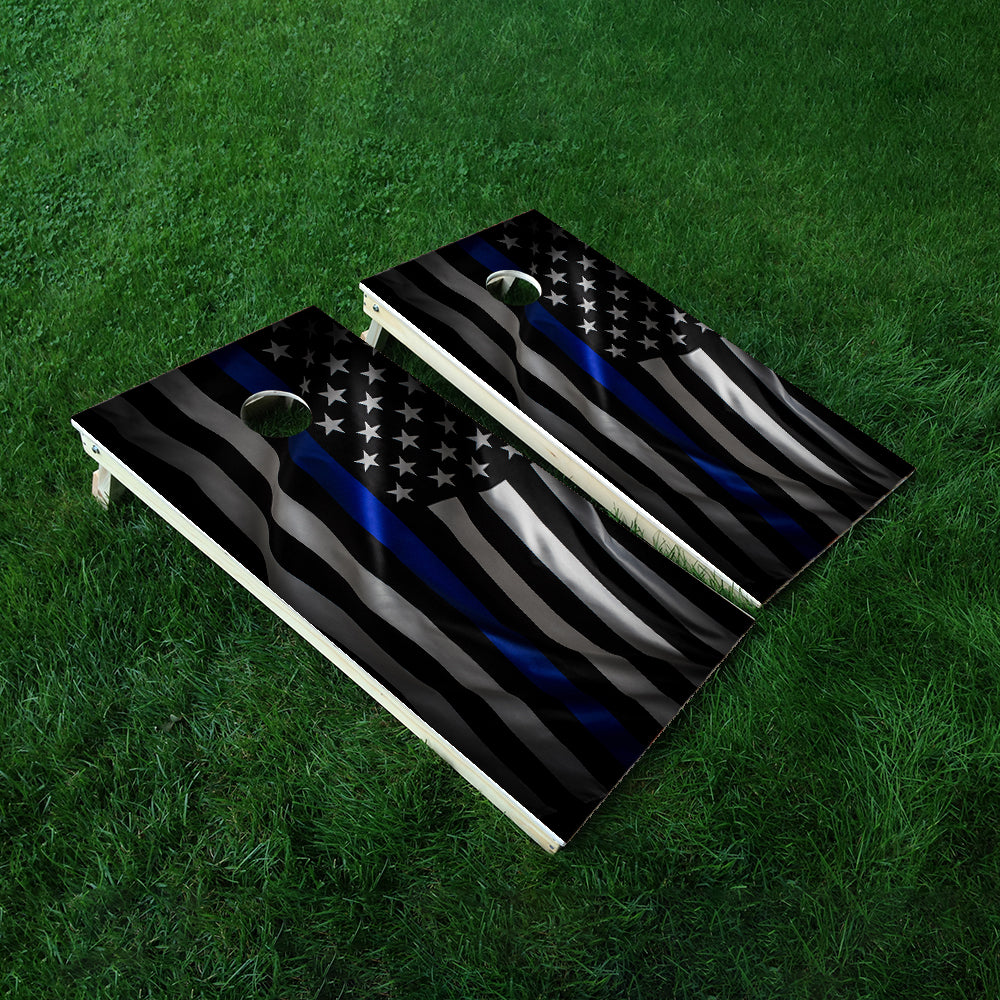 Blue Line Flag Cornhole Boards Wraps (Set of 2)