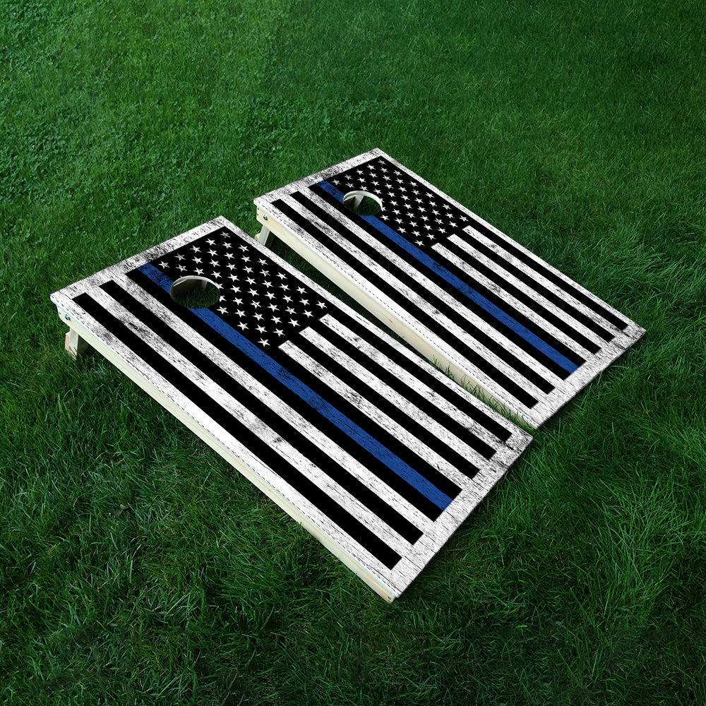 Blue Lines Wood Cornhole Boards Wraps (Set of 2)